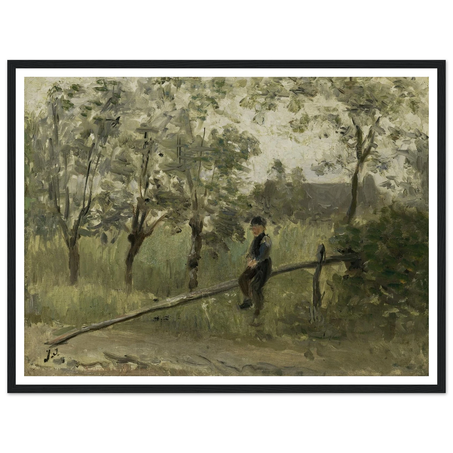 Country Boy on a Pole Barrier (1900 - 1911) Art Print | Jozef Israels - Framed Poster - 30x40 cm / 12x16″ - Black frame