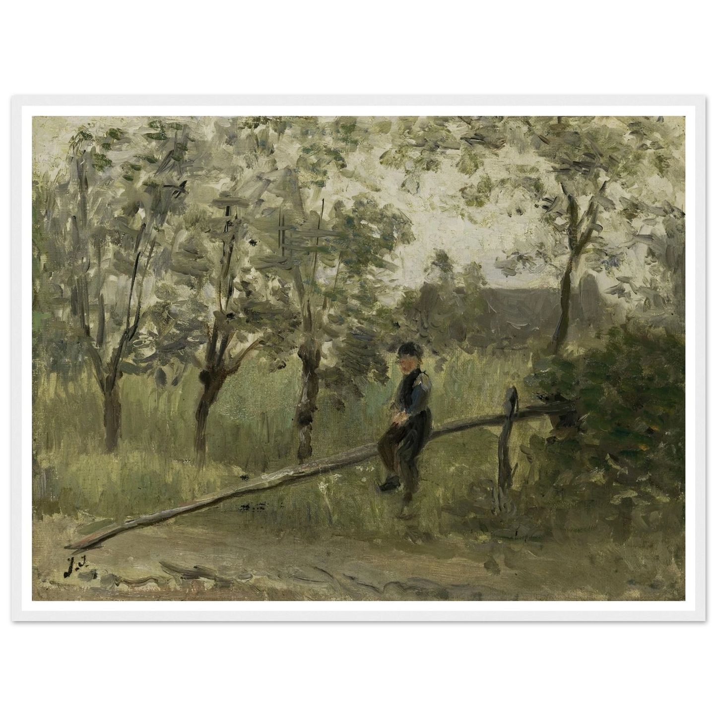 Country Boy on a Pole Barrier (1900 - 1911) Art Print | Jozef Israels - Framed Poster - 30x40 cm / 12x16″ - Black frame