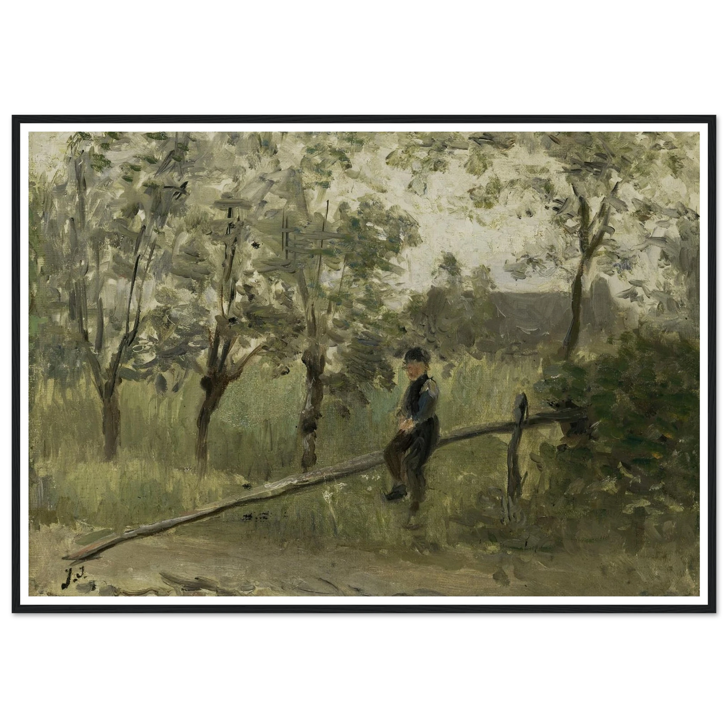Country Boy on a Pole Barrier (1900 - 1911) Art Print | Jozef Israels - Framed Poster - 30x40 cm / 12x16″ - Black frame