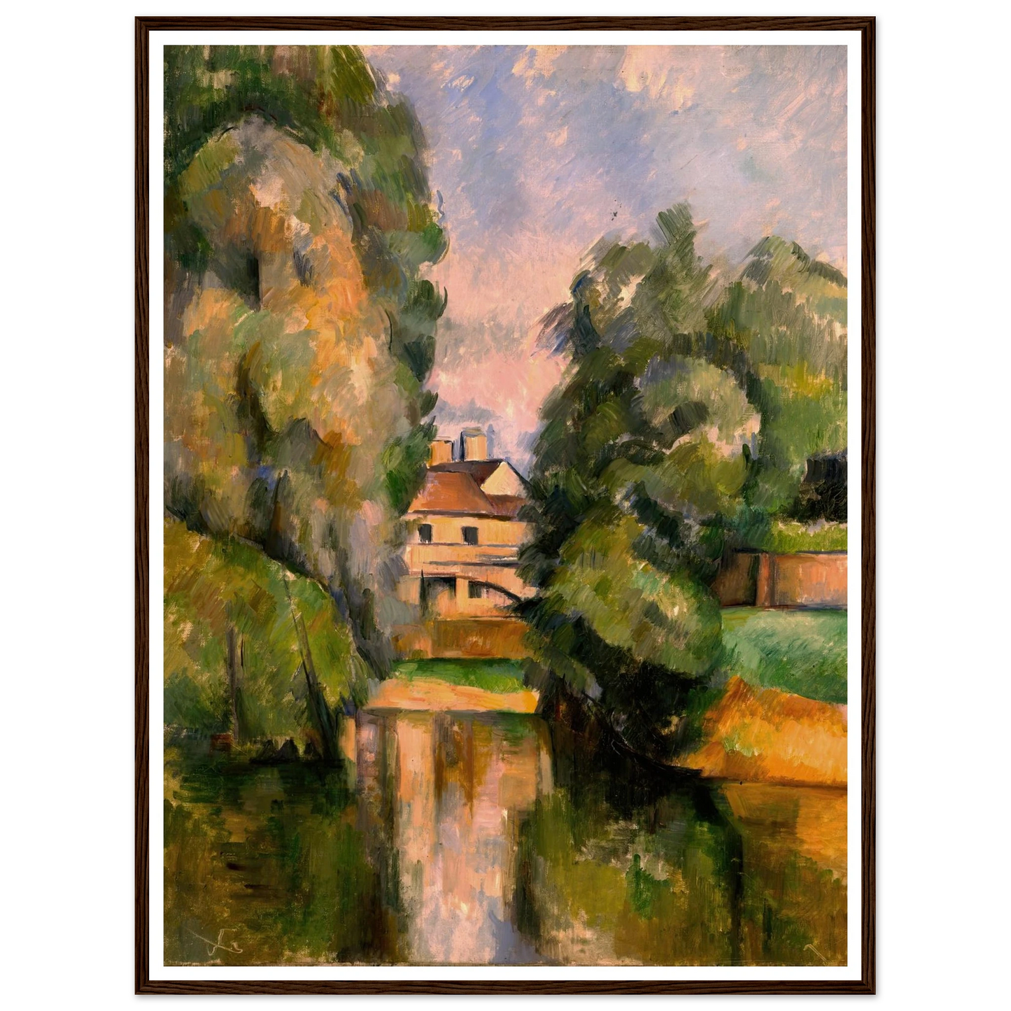 Country House by a River Art Print | Paul Cezanne - Framed Poster - 30x40 cm / 12x16″ - Black frame