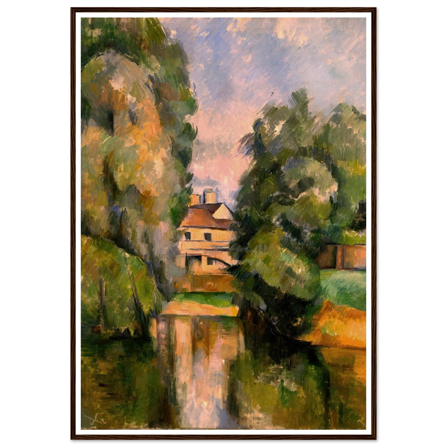 Country House by a River Art Print | Paul Cezanne - Framed Poster - 30x40 cm / 12x16″ - Black frame