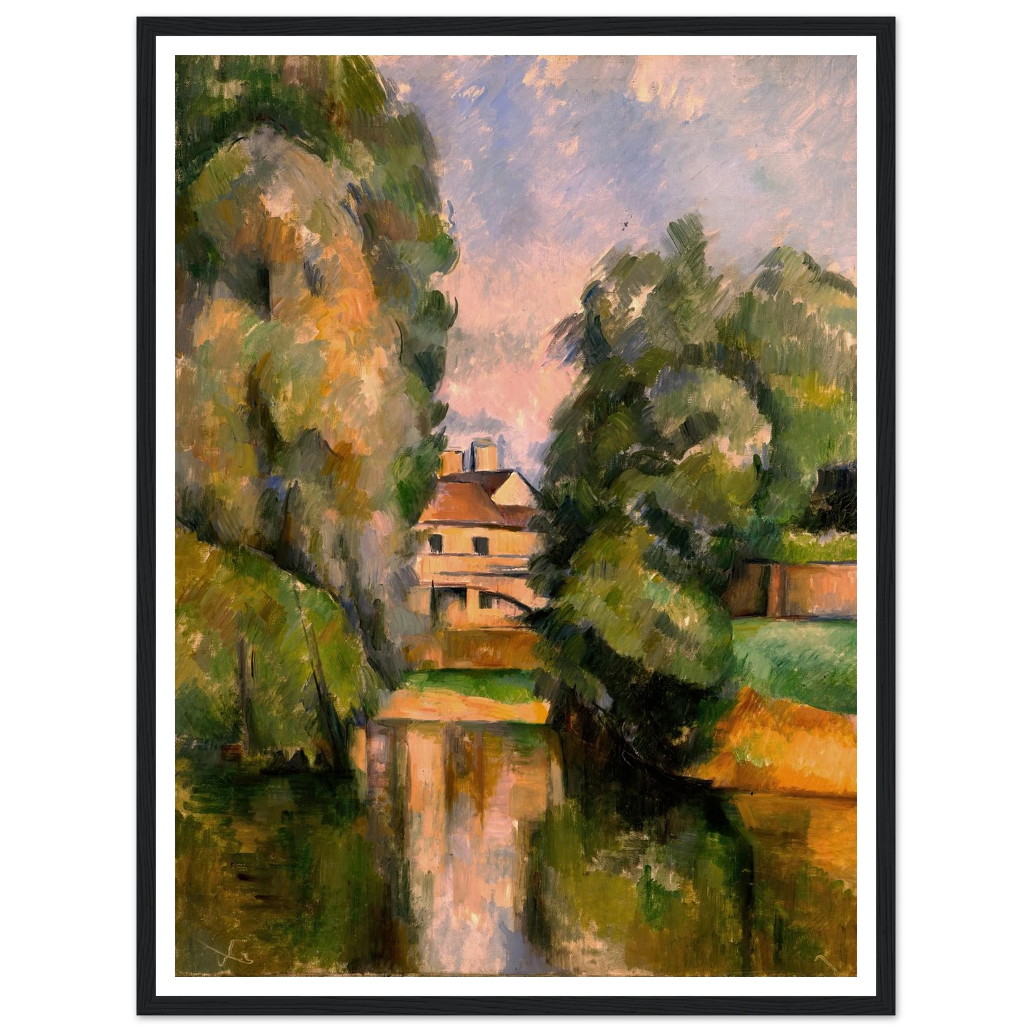 Country House by a River Art Print | Paul Cezanne - Framed Poster - 30x40 cm / 12x16″ - Black frame