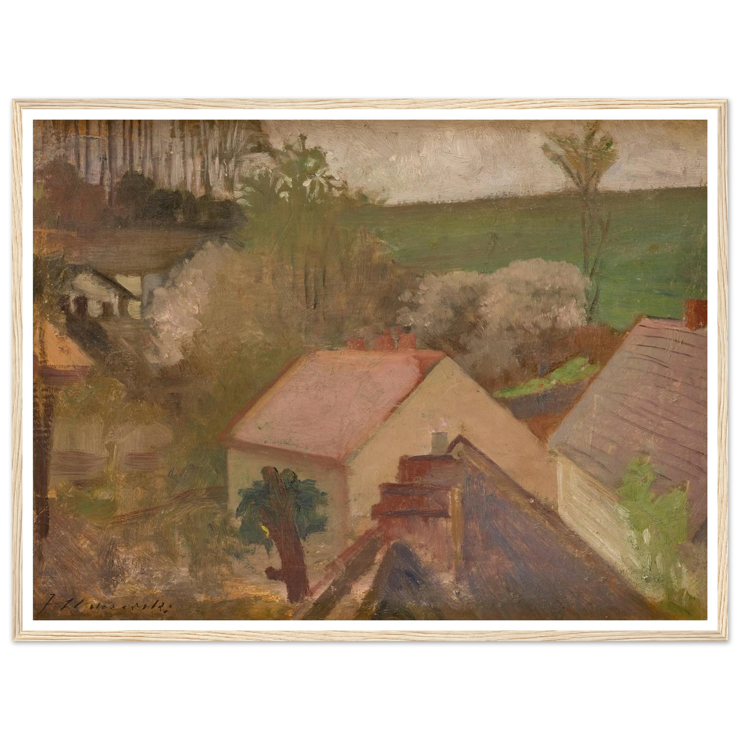 Countryside Landscape with Houses (1904-1908) Art Print | Jacek Malczewski - Framed Poster - 30x40 cm / 12x16″ - Black frame