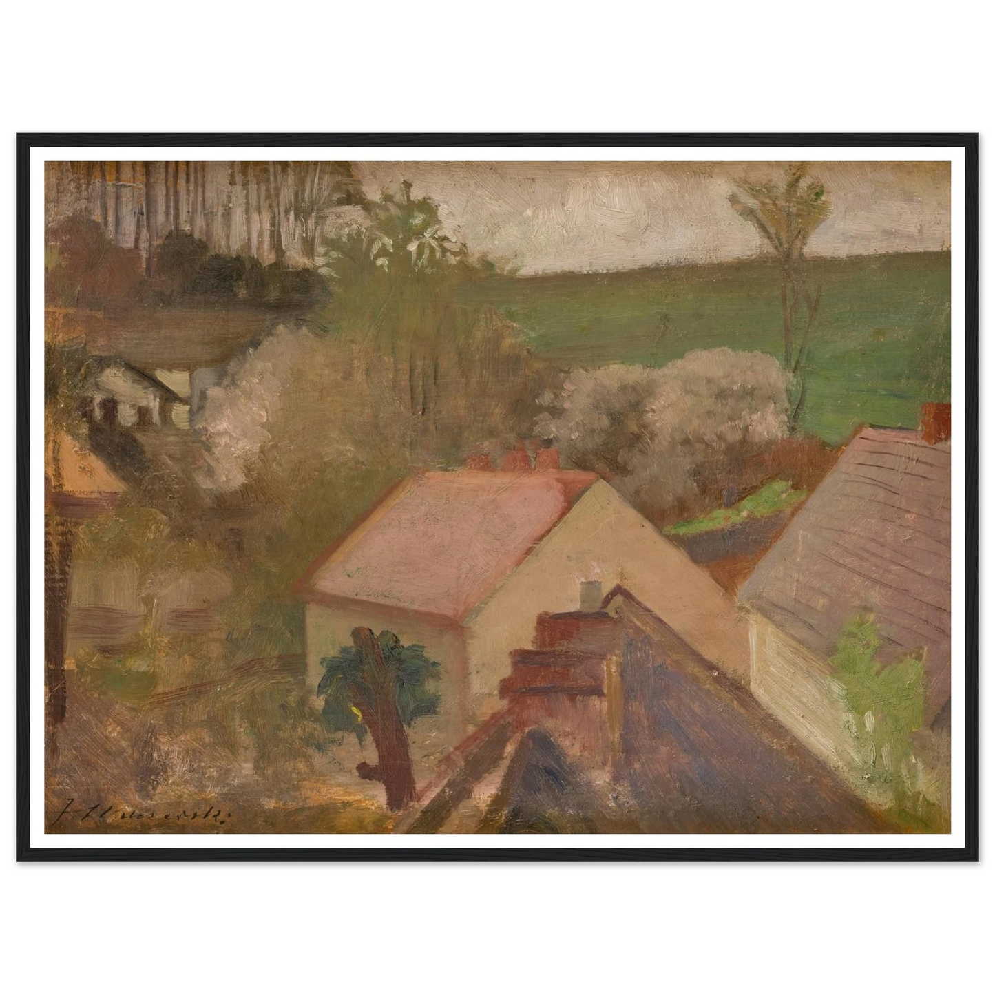 Countryside Landscape with Houses (1904-1908) Art Print | Jacek Malczewski - Framed Poster - 30x40 cm / 12x16″ - Black frame