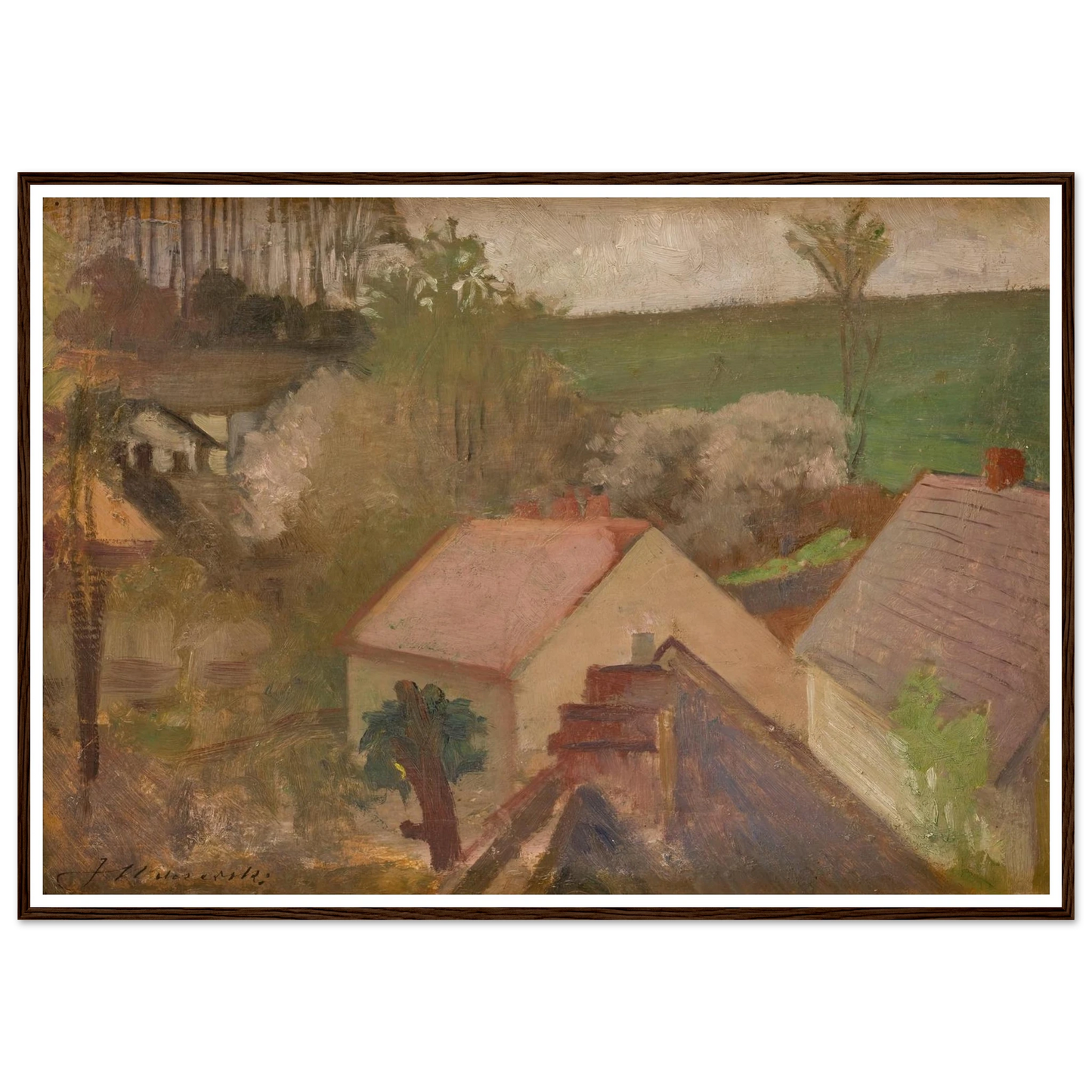 Countryside Landscape with Houses (1904-1908) Art Print | Jacek Malczewski - Framed Poster - 30x40 cm / 12x16″ - Black frame