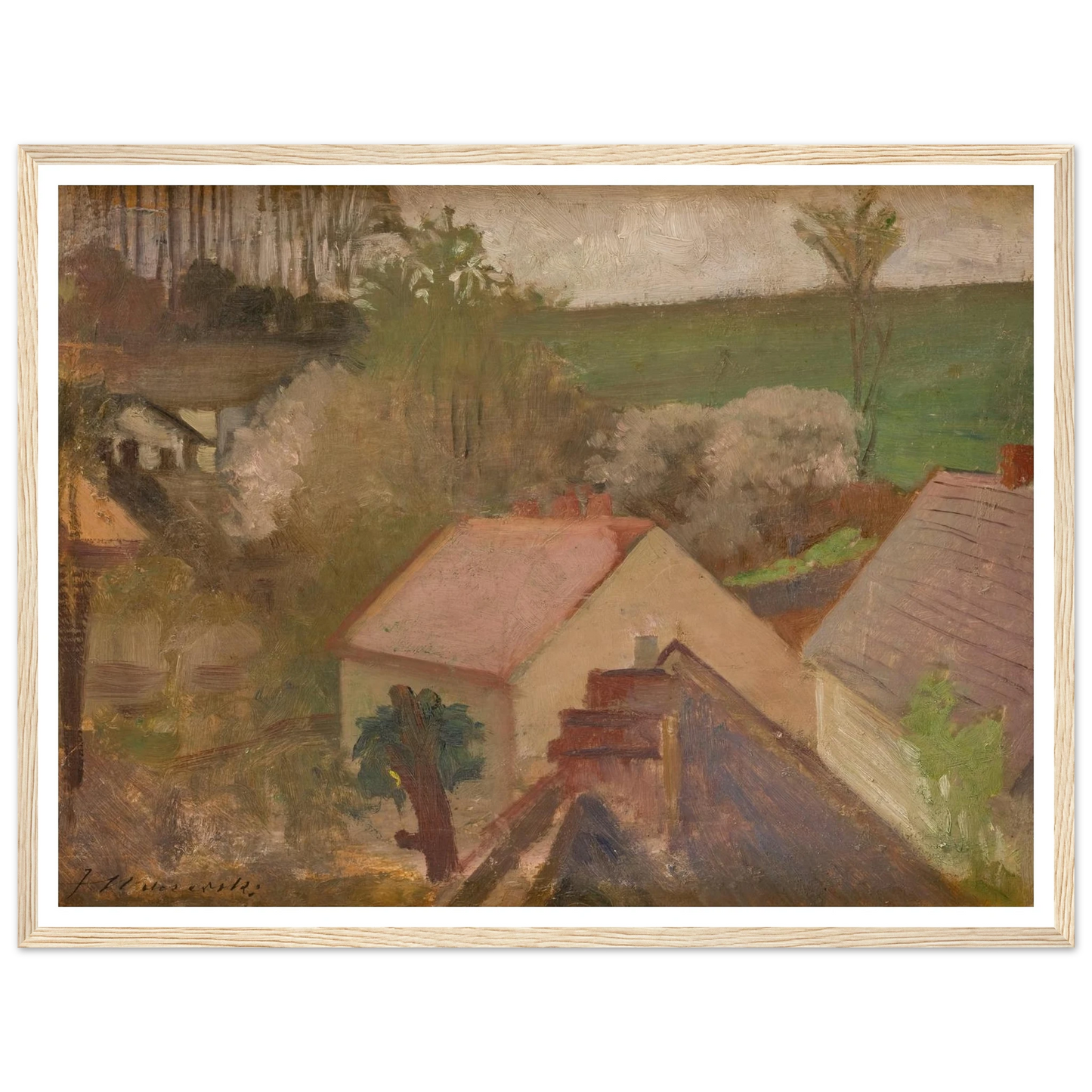 Countryside Landscape with Houses (1904-1908) Art Print | Jacek Malczewski - Framed Poster - 30x40 cm / 12x16″ - Black frame