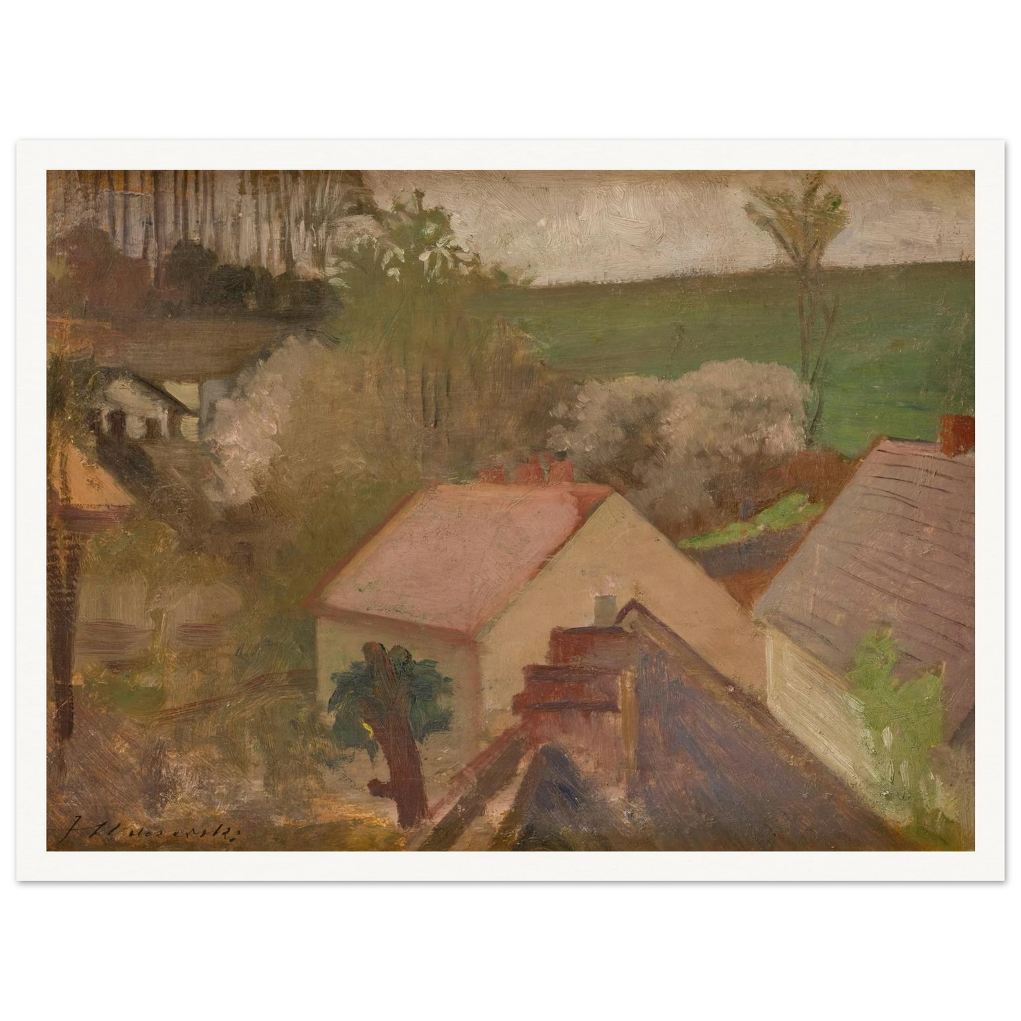 Countryside Landscape with Houses (1904-1908) Art Print | Jacek Malczewski - Framed Poster - 30x40 cm / 12x16″ - Black frame