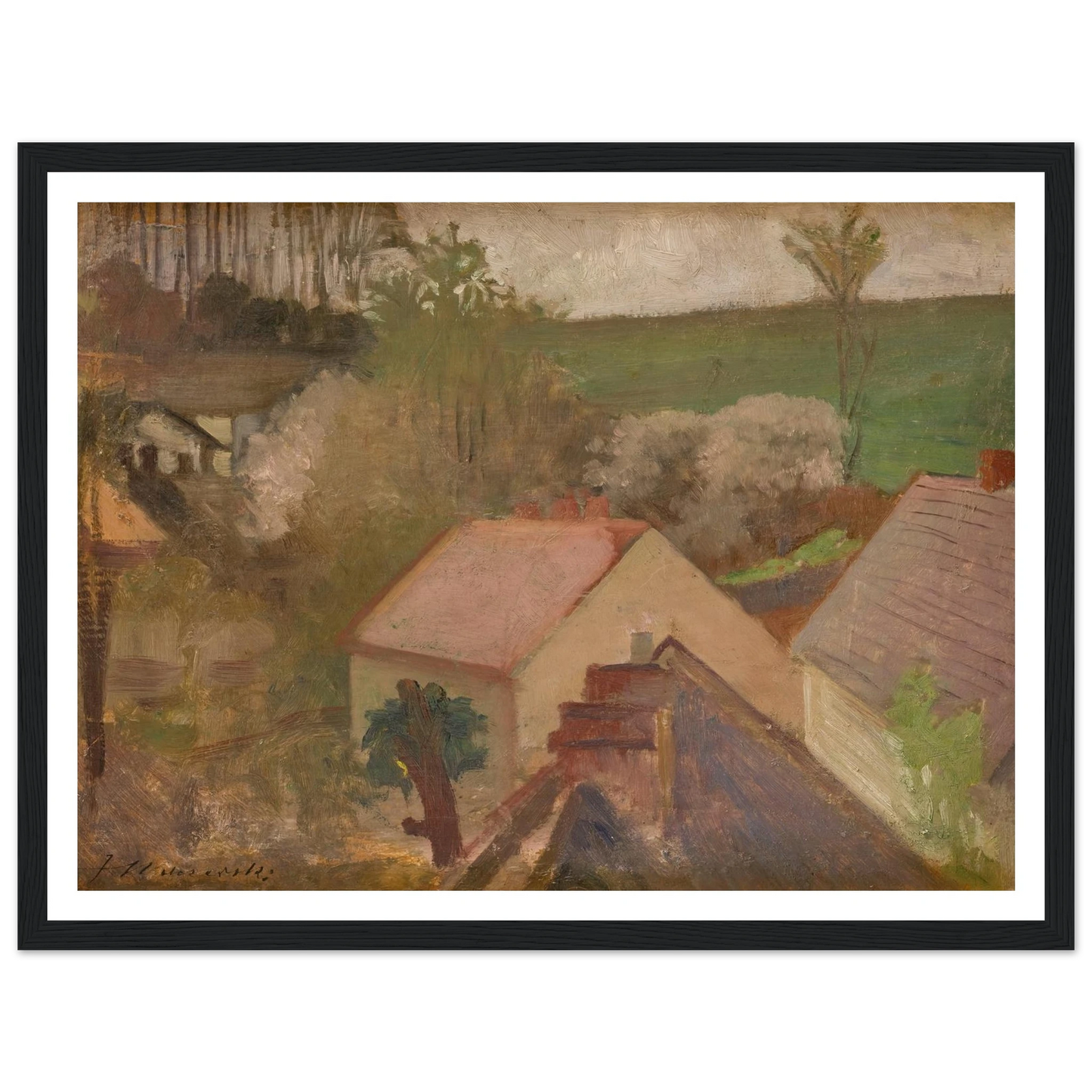 Countryside Landscape with Houses (1904-1908) Art Print | Jacek Malczewski - Framed Poster - 30x40 cm / 12x16″ - Black frame
