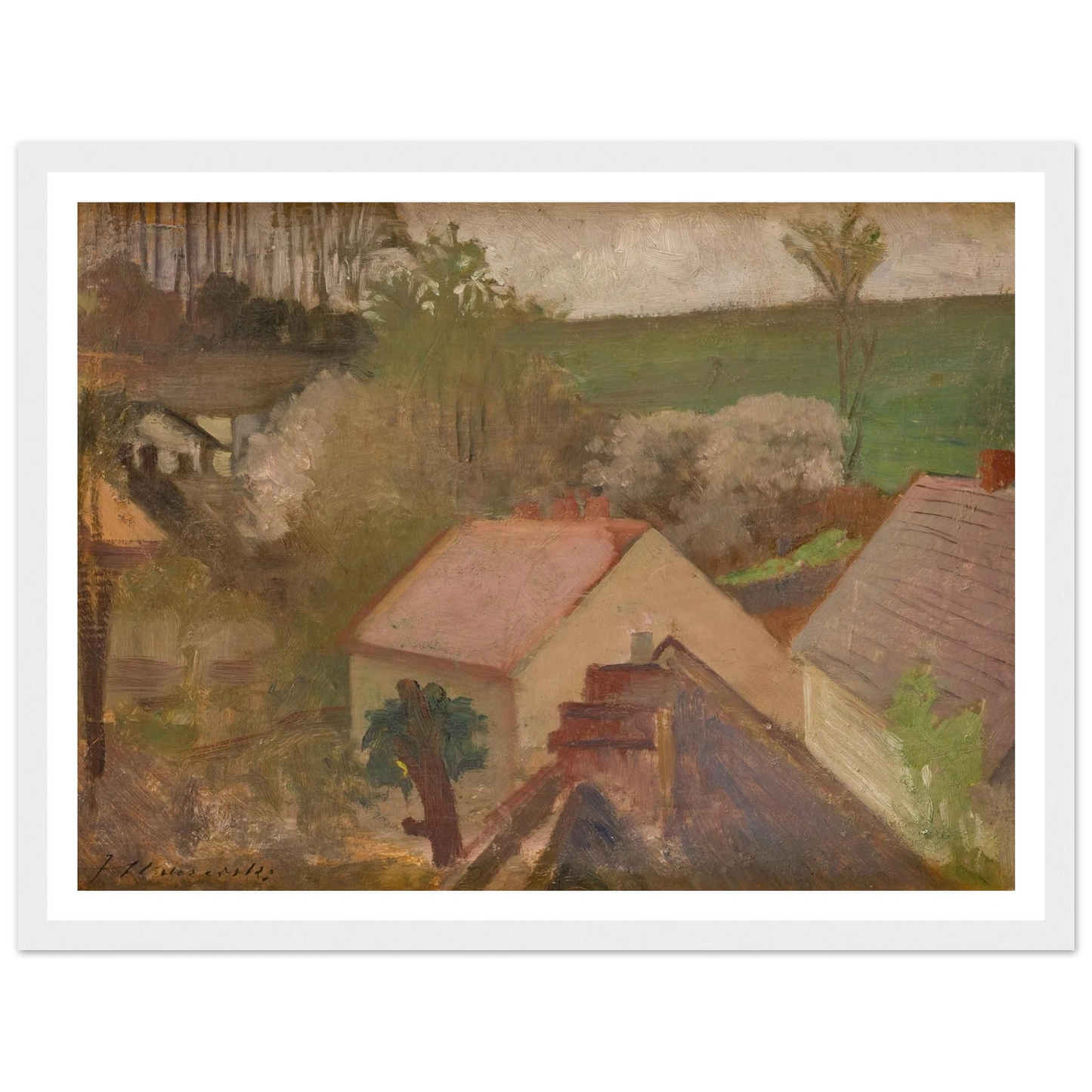 Countryside Landscape with Houses (1904-1908) Art Print | Jacek Malczewski - Framed Poster - 30x40 cm / 12x16″ - Black frame