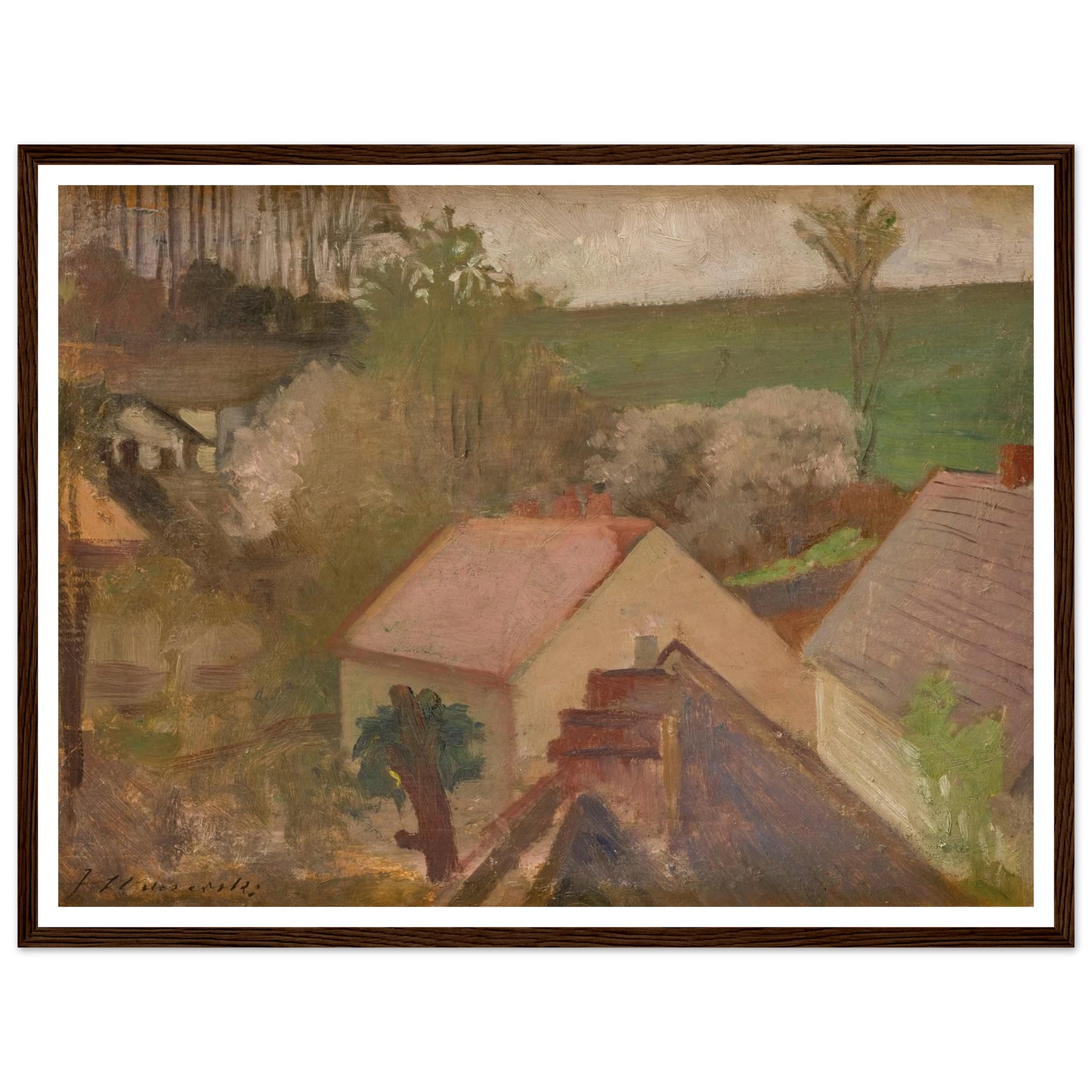 Countryside Landscape with Houses (1904-1908) Art Print | Jacek Malczewski - Framed Poster - 30x40 cm / 12x16″ - Black frame