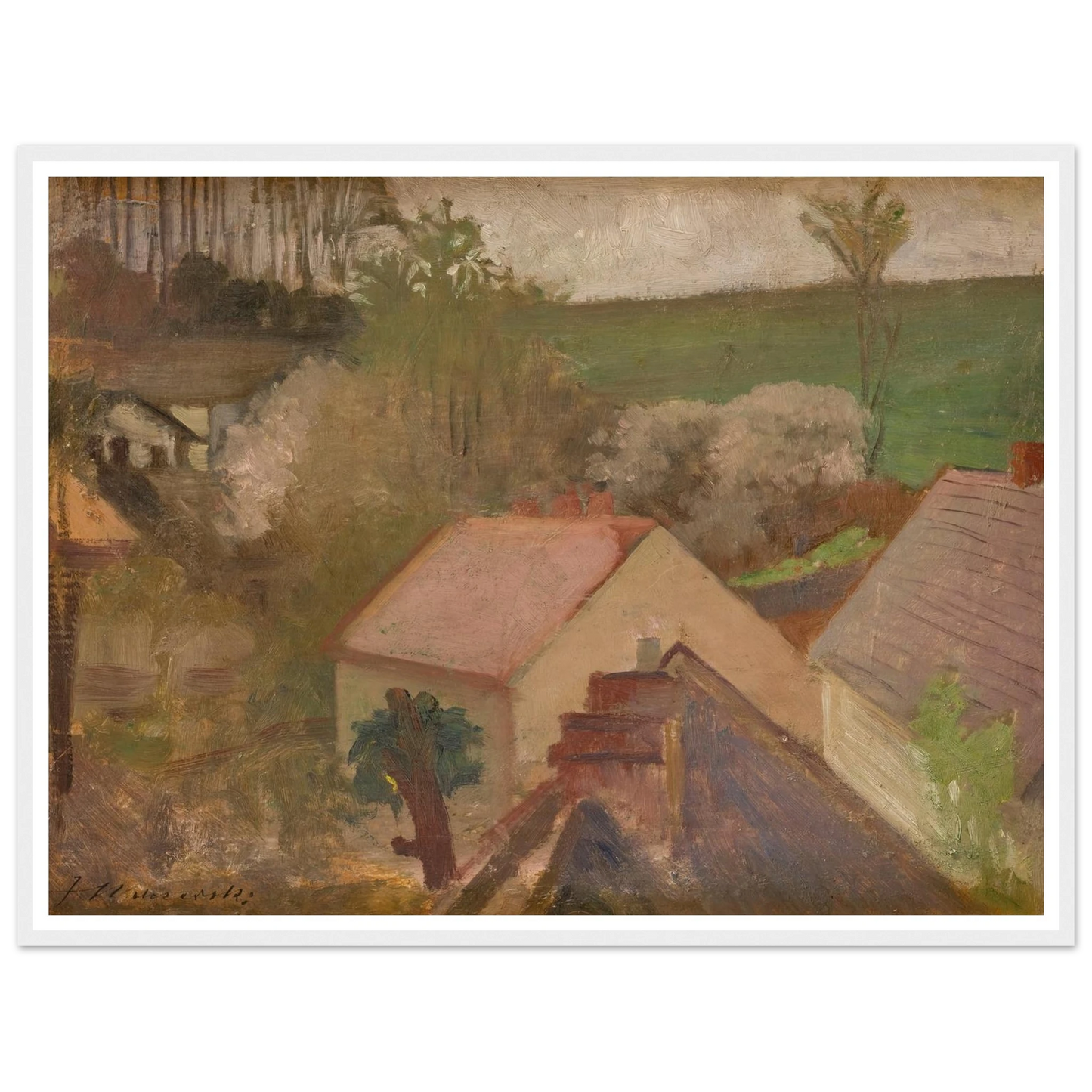 Countryside Landscape with Houses (1904-1908) Art Print | Jacek Malczewski - Framed Poster - 30x40 cm / 12x16″ - Black frame