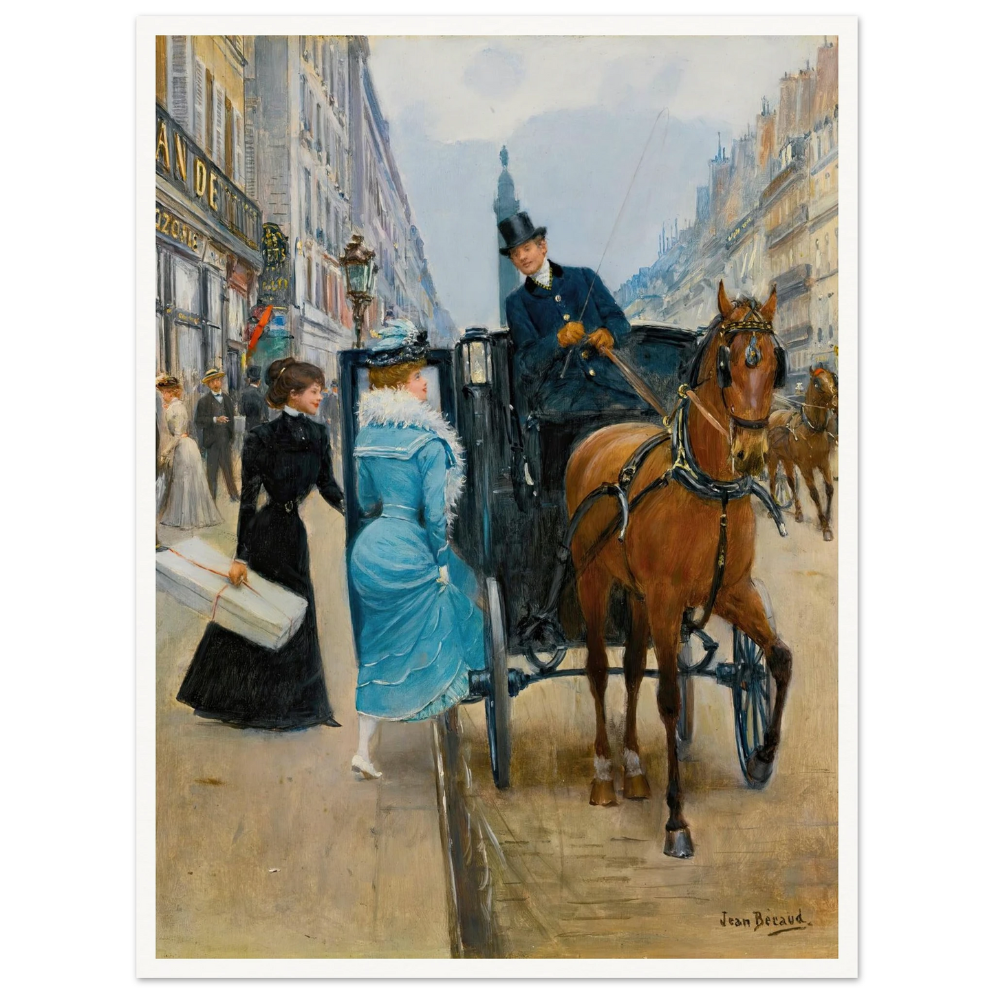 Courses Rue De La Paix Art Print | Jean Beraud - Framed Poster - 30x40 cm / 12x16″ - Black frame