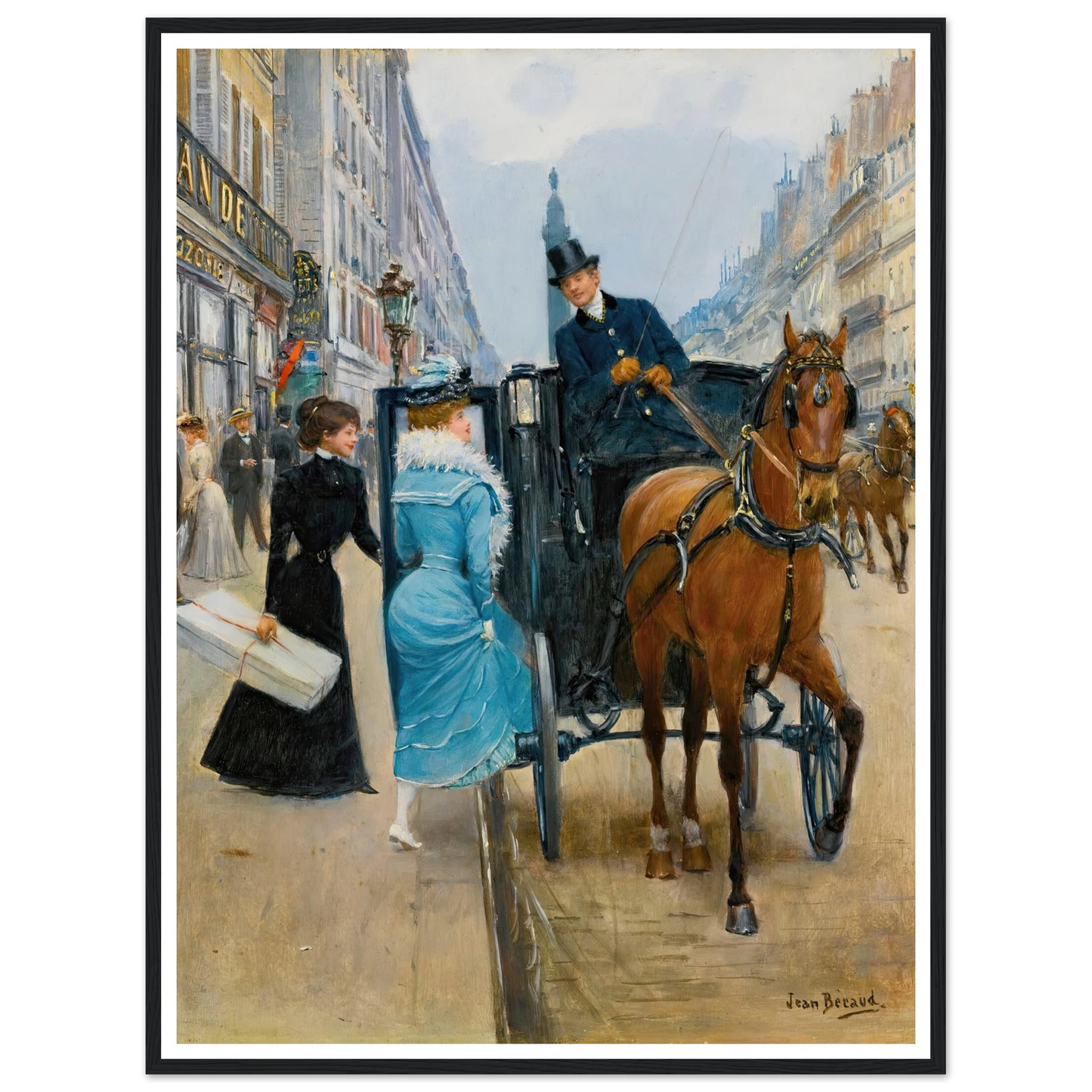 Courses Rue De La Paix Art Print | Jean Beraud - Framed Poster - 30x40 cm / 12x16″ - Black frame