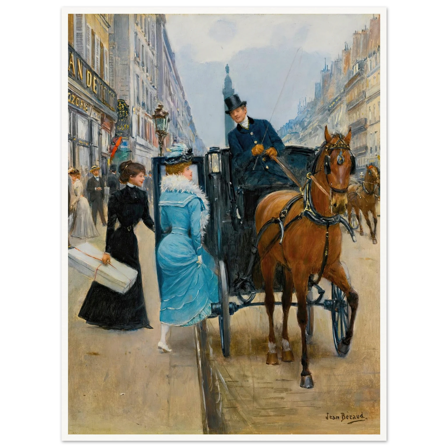 Courses Rue De La Paix Art Print | Jean Beraud - Framed Poster - 30x40 cm / 12x16″ - Black frame