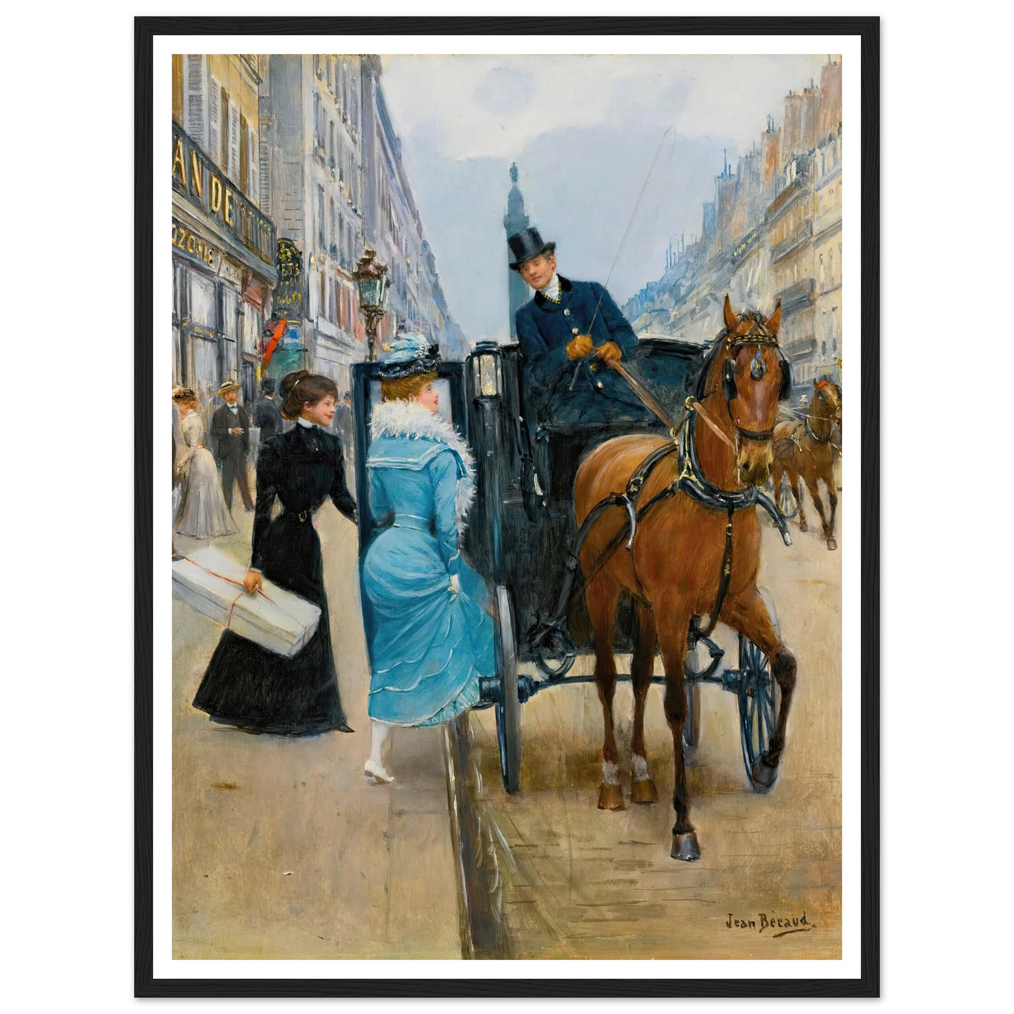 Courses Rue De La Paix Art Print | Jean Beraud - Framed Poster - 30x40 cm / 12x16″ - Black frame