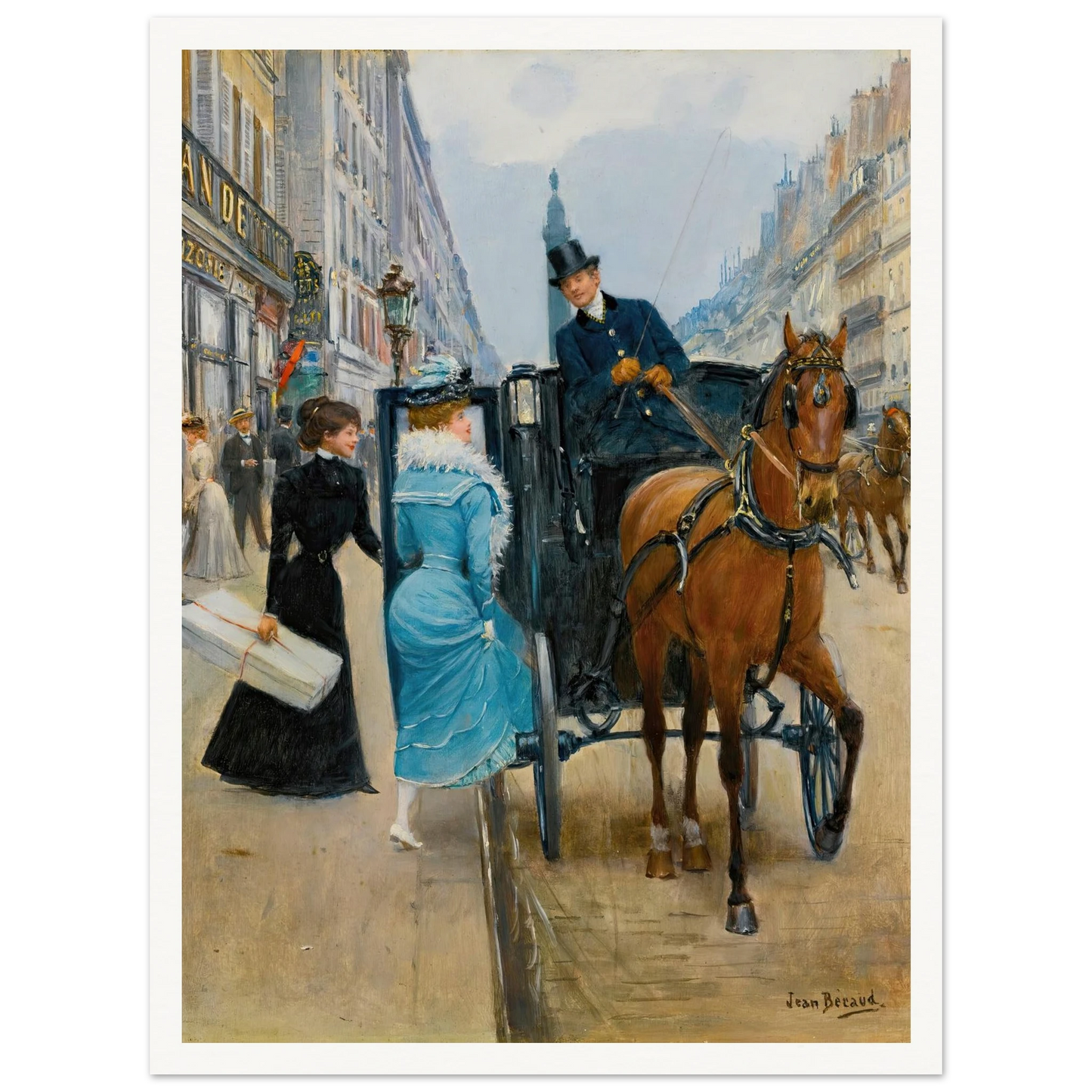 Courses Rue De La Paix Art Print | Jean Beraud - Framed Poster - 30x40 cm / 12x16″ - Black frame