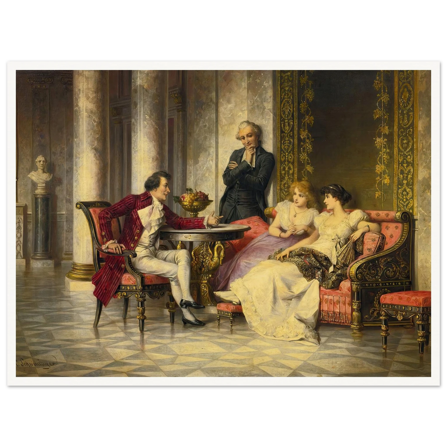 Court Intrigues Art Print | Carl Schweninger Jr - Framed Poster - 30x40 cm / 12x16″ - Black frame