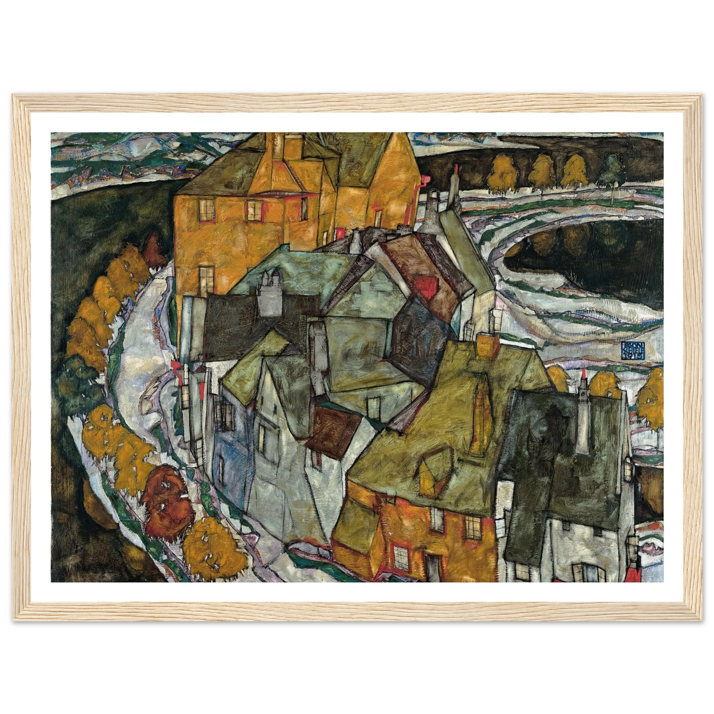 Crescent of Houses II (1915) Art Print | Egon Schiele - Framed Poster - 30x40 cm / 12x16″ - Black frame