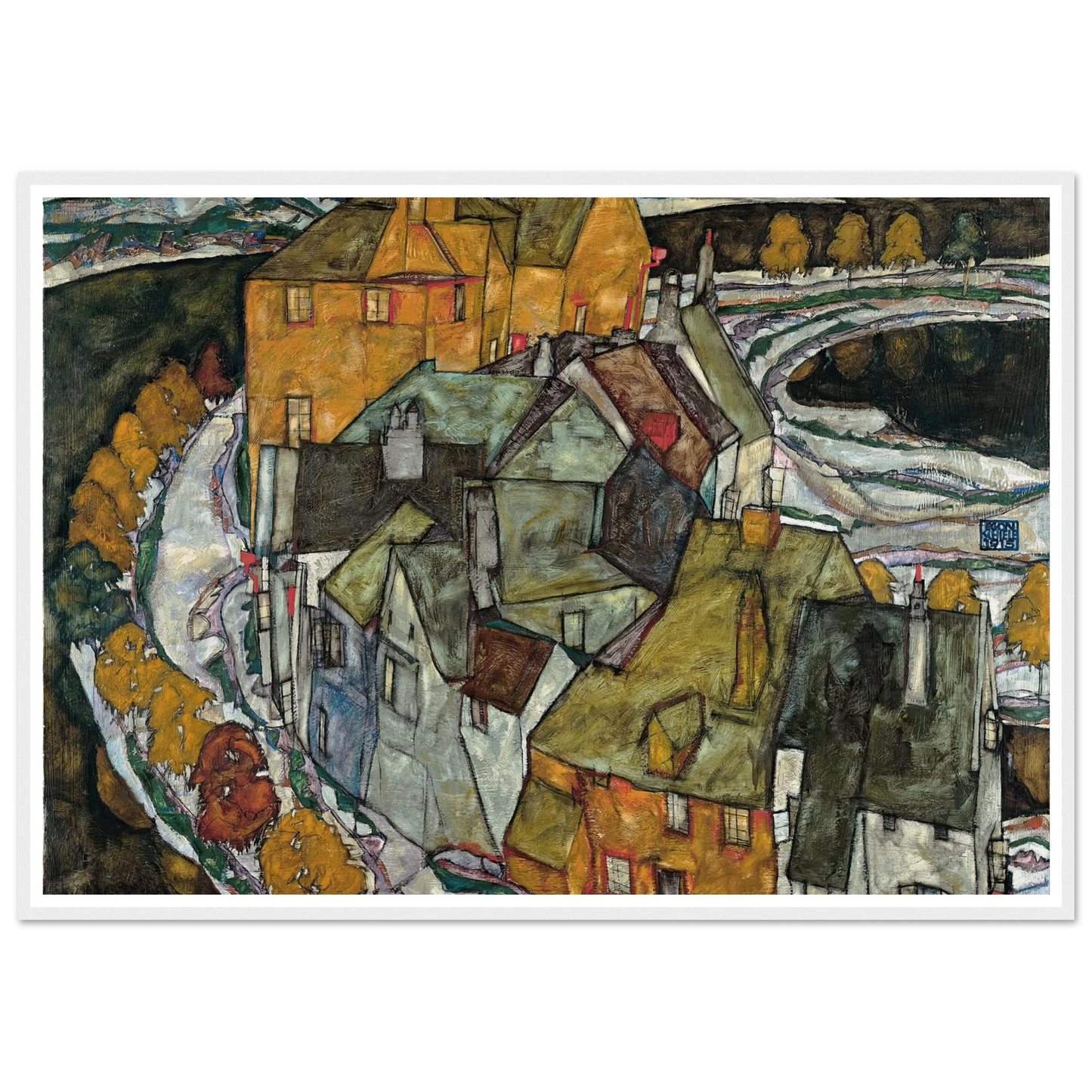 Crescent of Houses II (1915) Art Print | Egon Schiele - Framed Poster - 30x40 cm / 12x16″ - Black frame