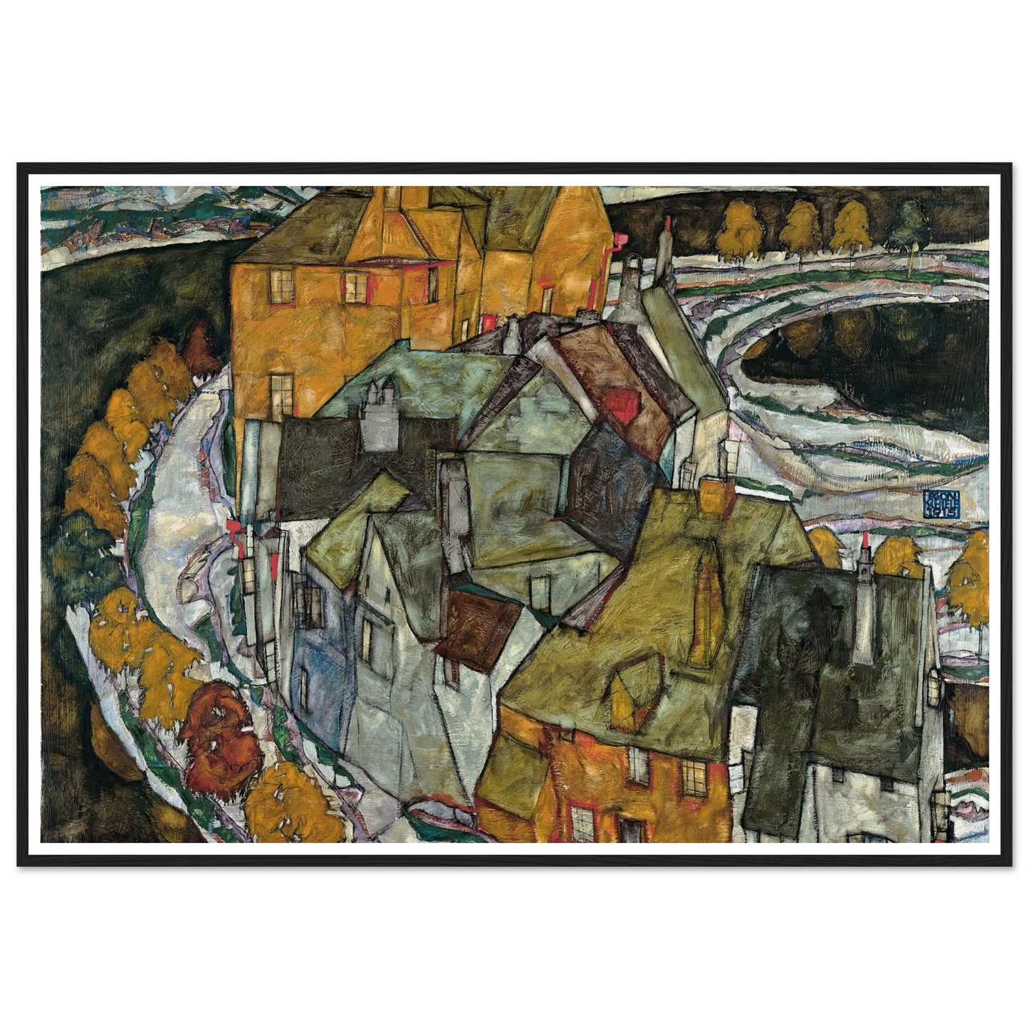 Crescent of Houses II (1915) Art Print | Egon Schiele - Framed Poster - 30x40 cm / 12x16″ - Black frame