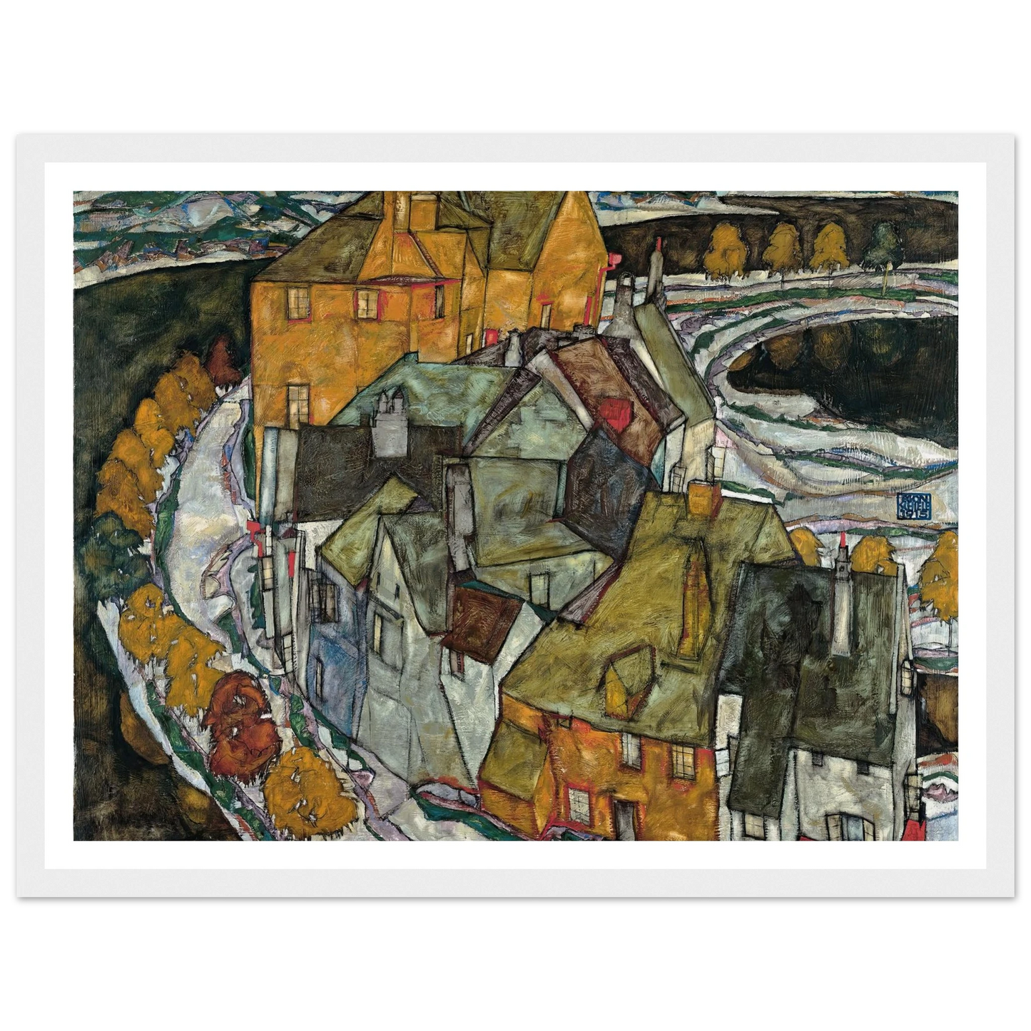 Crescent of Houses II (1915) Art Print | Egon Schiele - Framed Poster - 30x40 cm / 12x16″ - Black frame