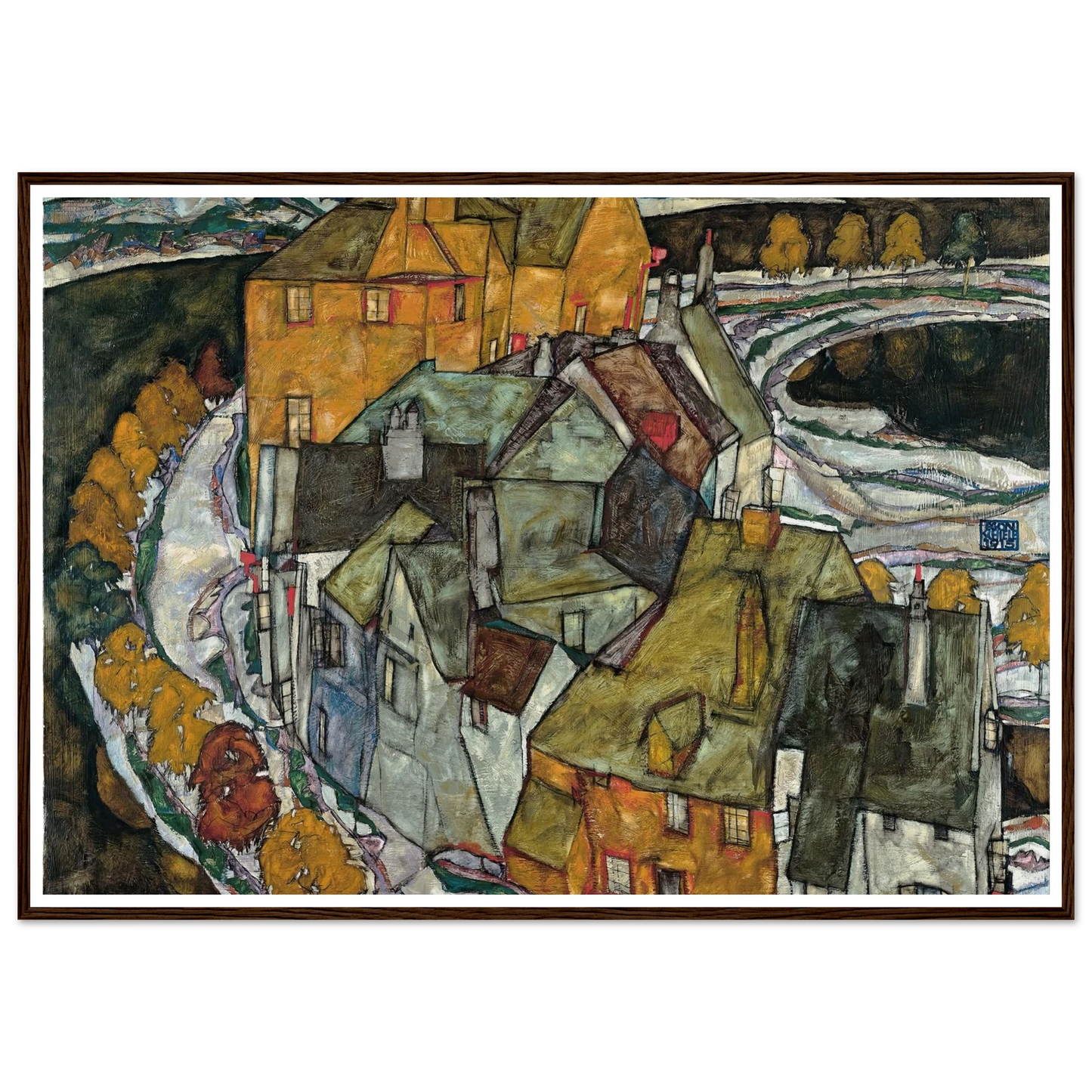 Crescent of Houses II (1915) Art Print | Egon Schiele - Framed Poster - 30x40 cm / 12x16″ - Black frame