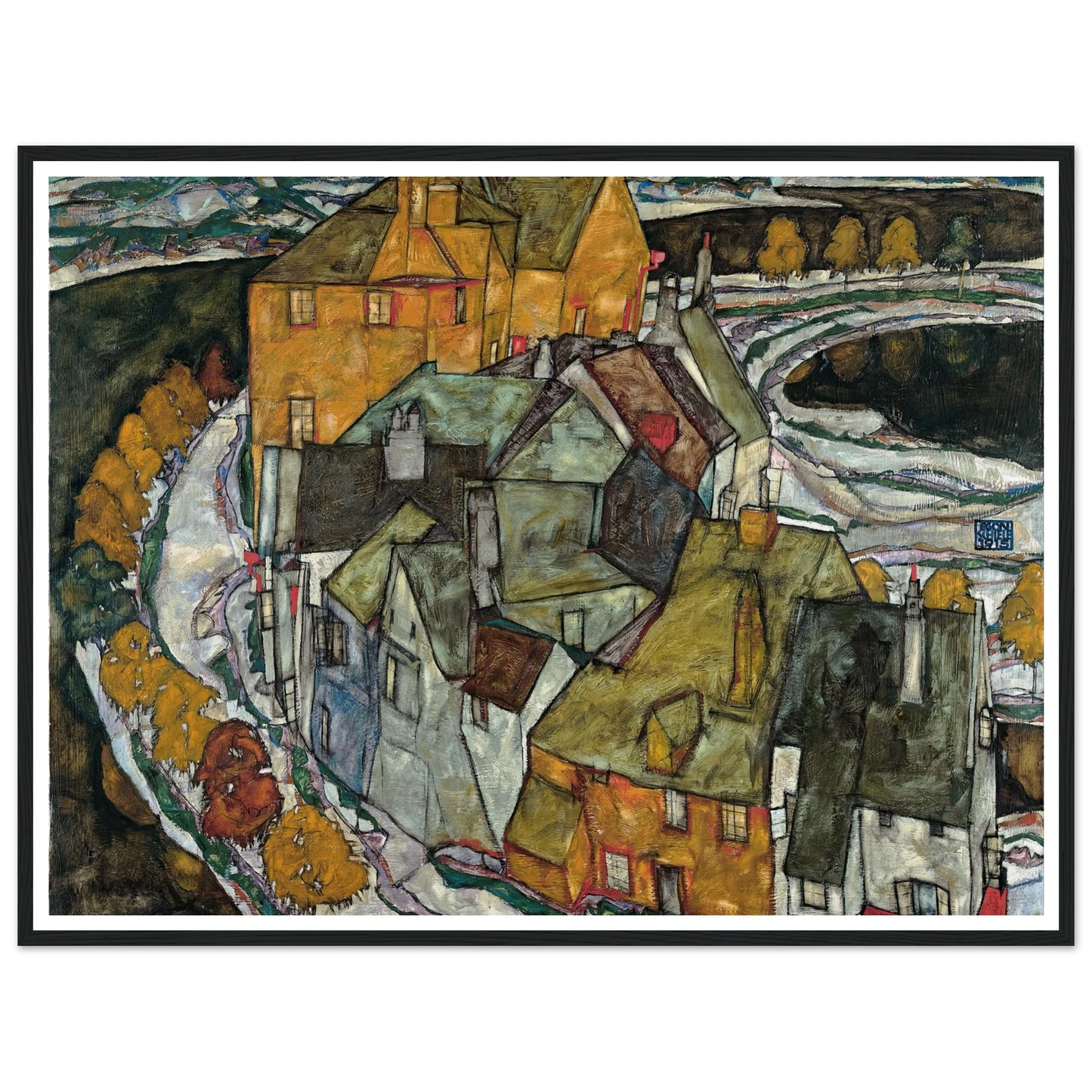 Crescent of Houses II (1915) Art Print | Egon Schiele - Framed Poster - 30x40 cm / 12x16″ - Black frame