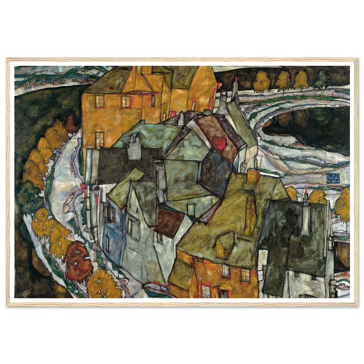 Crescent of Houses II (1915) Art Print | Egon Schiele - Framed Poster - 30x40 cm / 12x16″ - Black frame
