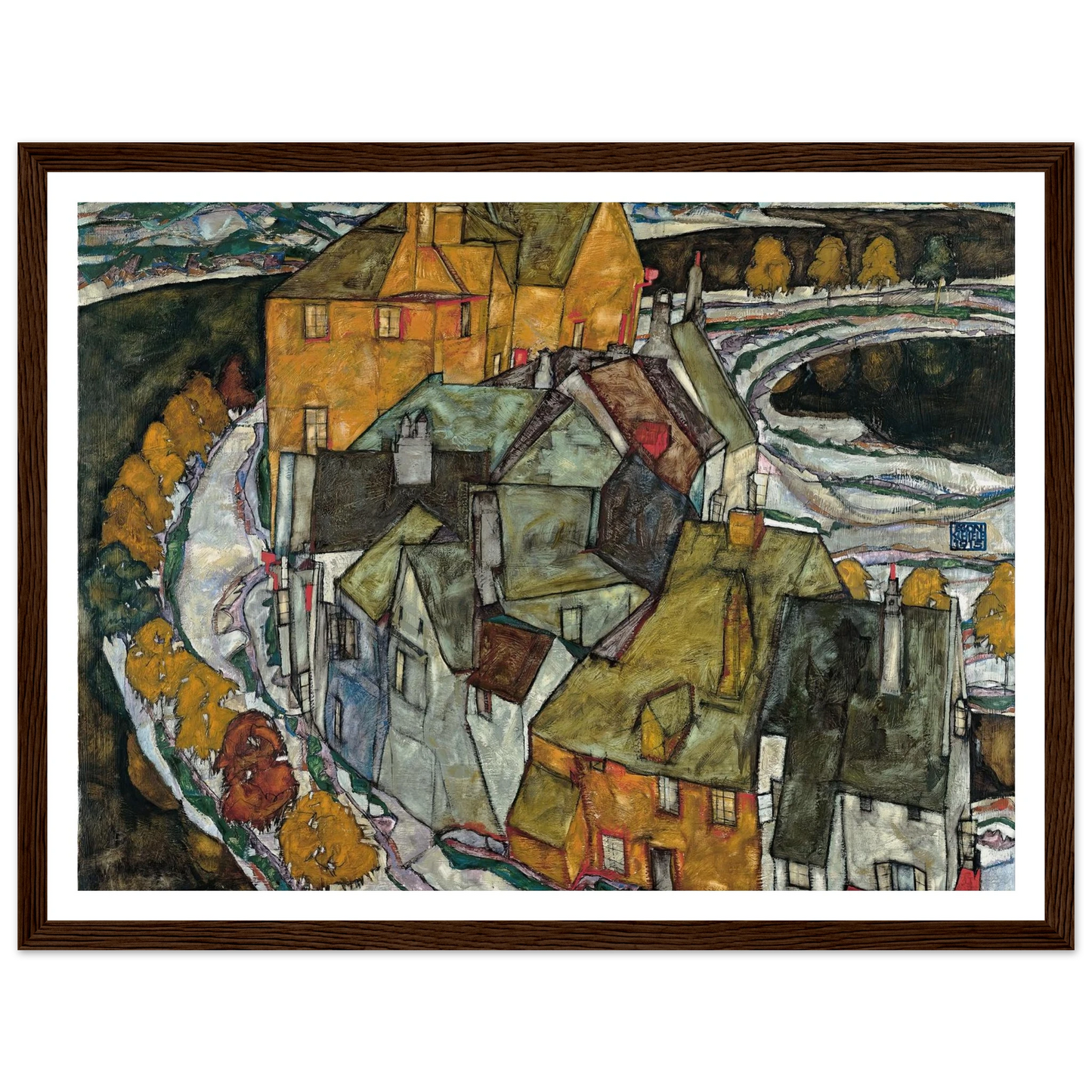 Crescent of Houses II (1915) Art Print | Egon Schiele - Framed Poster - 30x40 cm / 12x16″ - Black frame