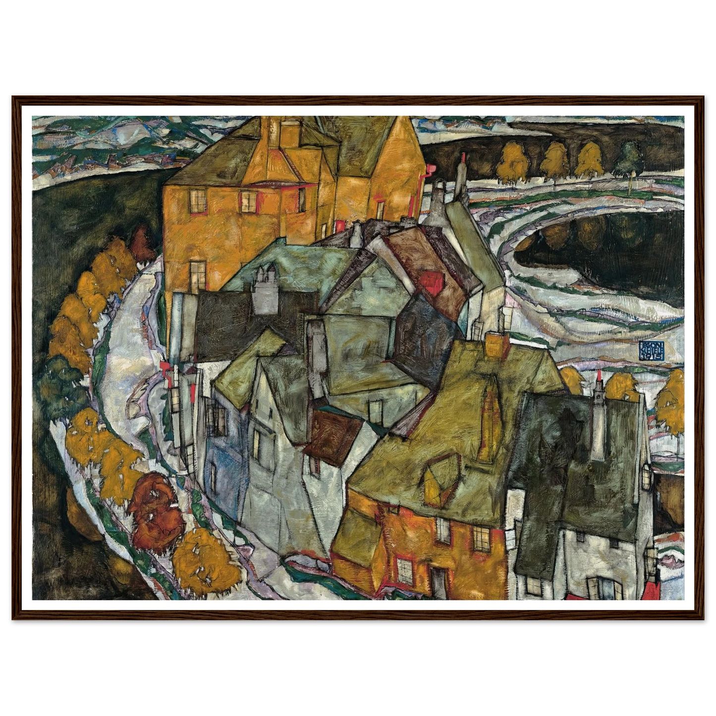 Crescent of Houses II (1915) Art Print | Egon Schiele - Framed Poster - 30x40 cm / 12x16″ - Black frame