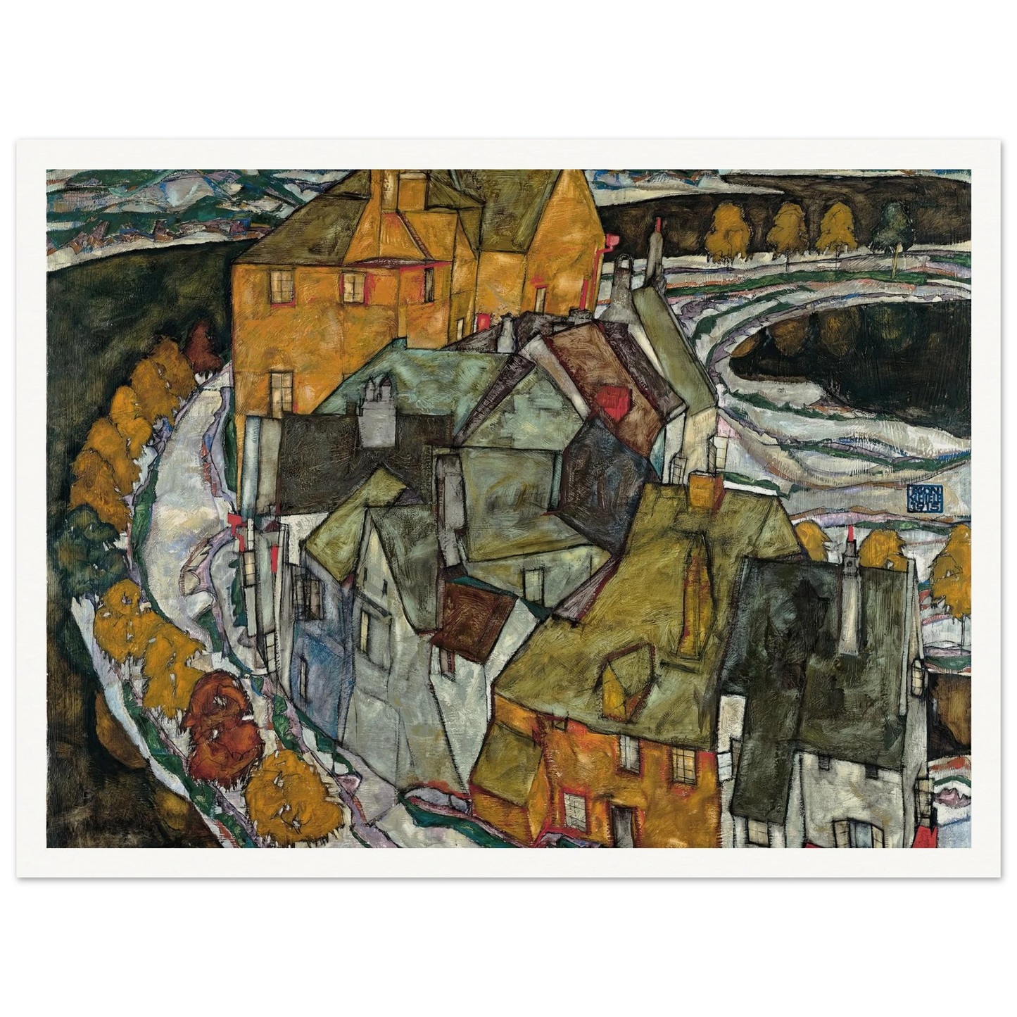 Crescent of Houses II (1915) Art Print | Egon Schiele - Framed Poster - 30x40 cm / 12x16″ - Black frame