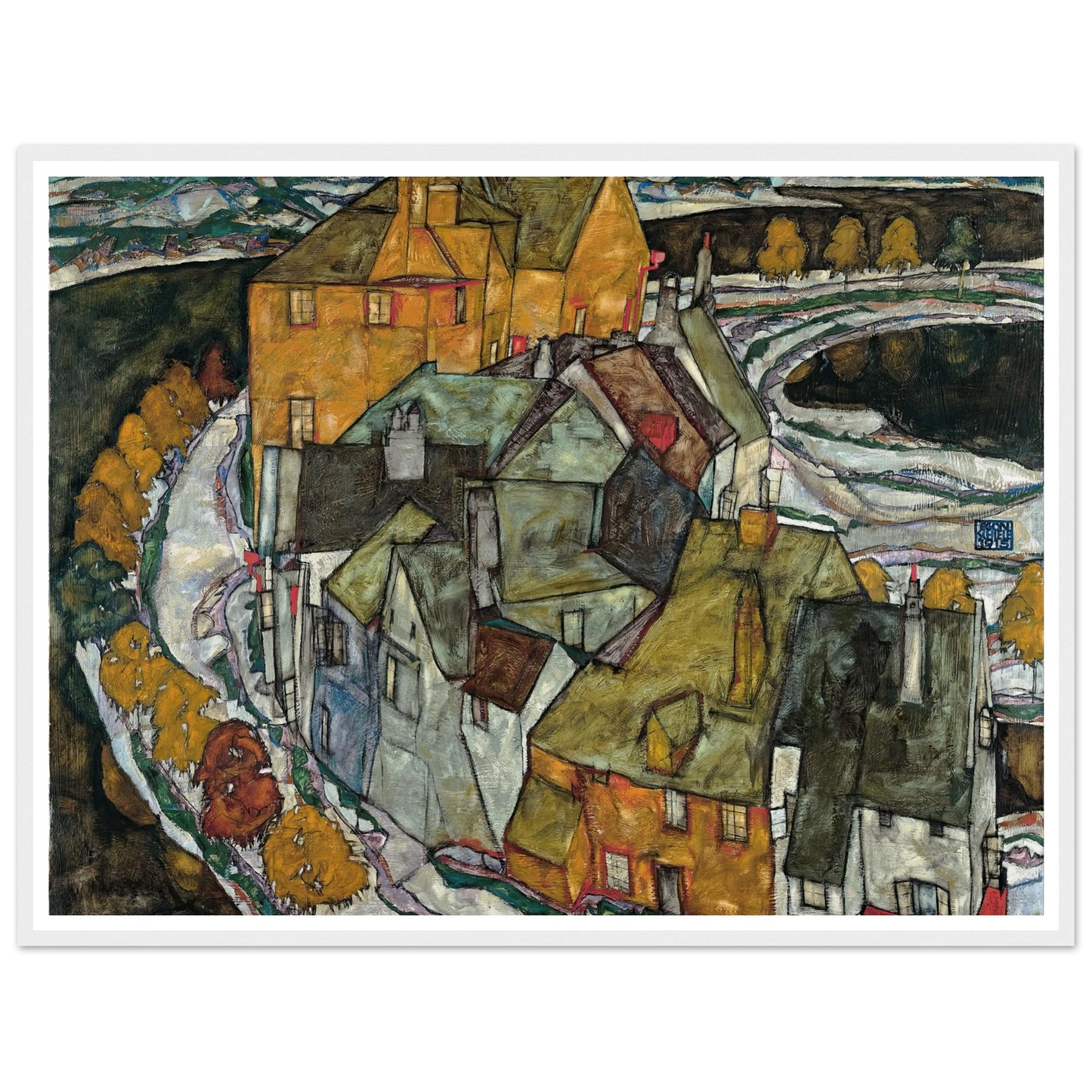 Crescent of Houses II (1915) Art Print | Egon Schiele - Framed Poster - 30x40 cm / 12x16″ - Black frame