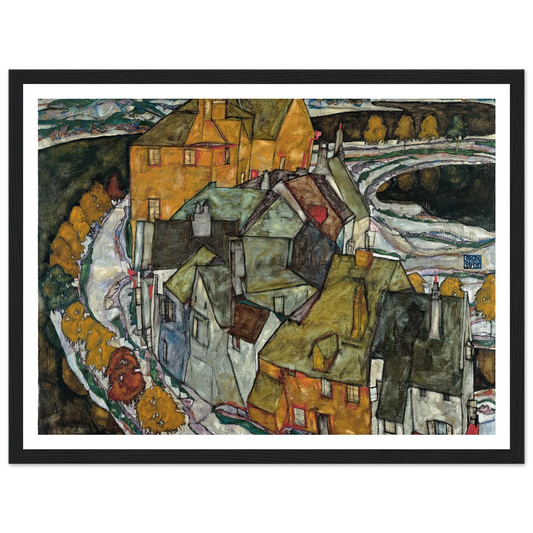 Crescent of Houses II (1915) Art Print | Egon Schiele - Framed Poster - 30x40 cm / 12x16″ - Black frame