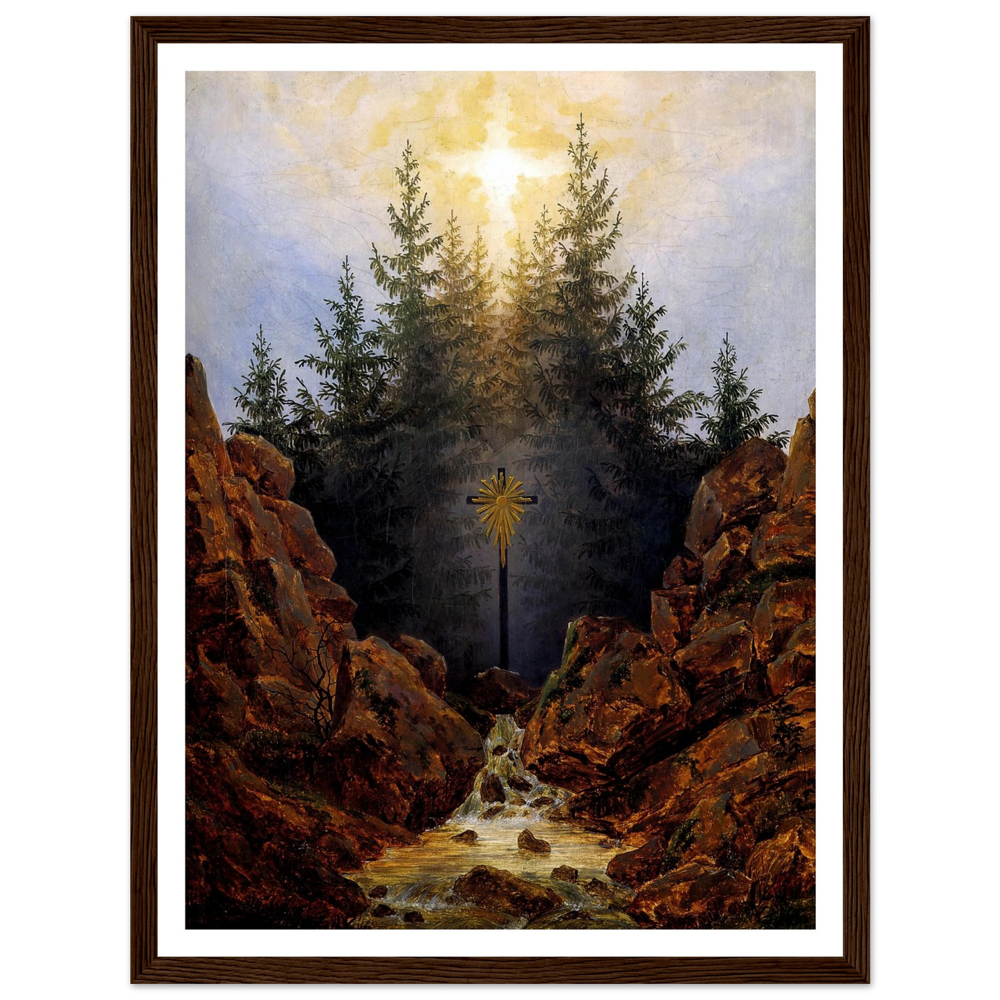 Croix dans la Forêt Huile sur toile (1821) Art Print | Caspar David Friedrich - Framed Poster - 30x40 cm / 12x16″ - Black frame