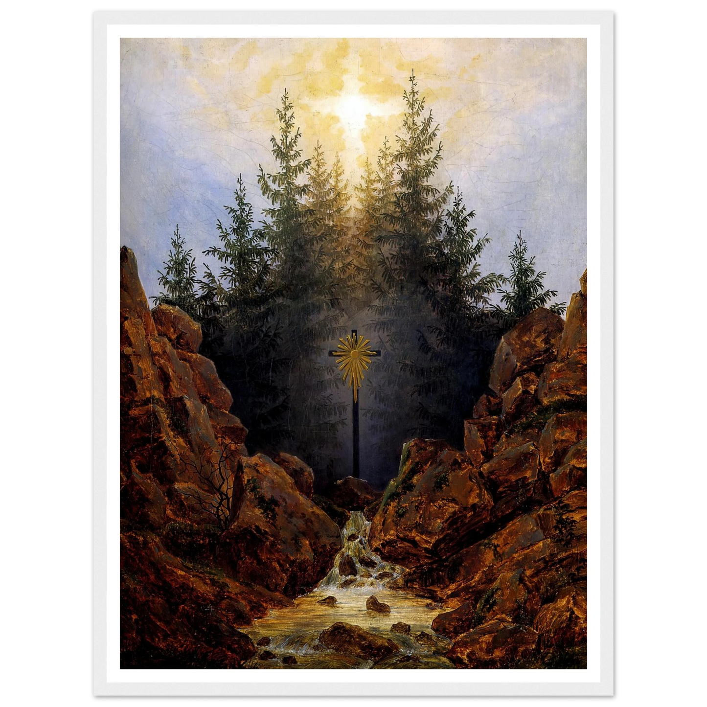 Croix dans la Forêt Huile sur toile (1821) Art Print | Caspar David Friedrich - Framed Poster - 30x40 cm / 12x16″ - Black frame