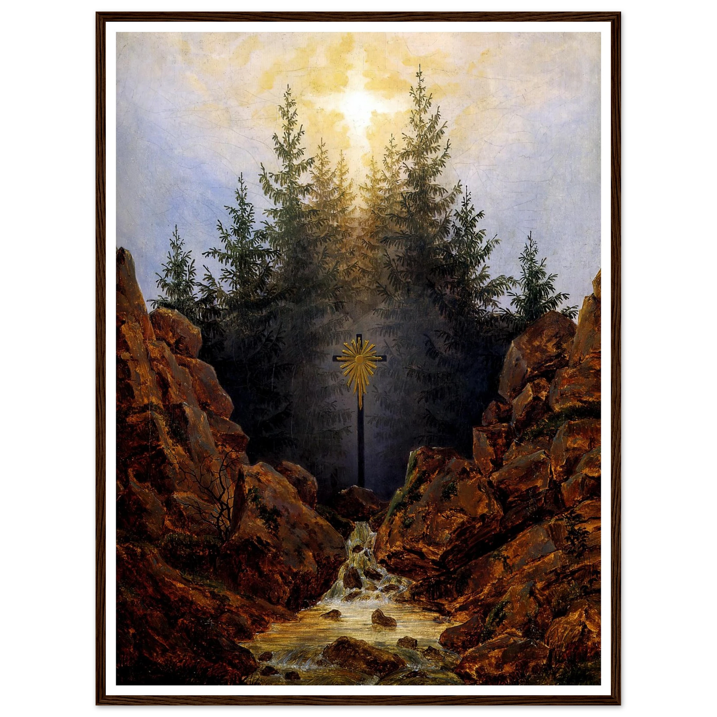 Croix dans la Forêt Huile sur toile (1821) Art Print | Caspar David Friedrich - Framed Poster - 30x40 cm / 12x16″ - Black frame