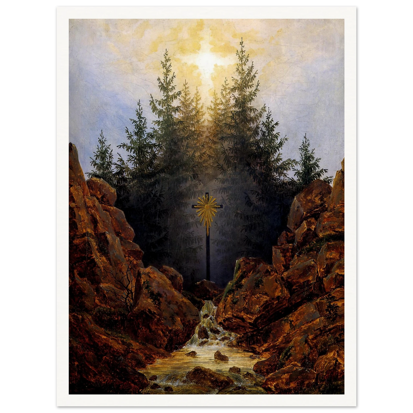 Croix dans la Forêt Huile sur toile (1821) Art Print | Caspar David Friedrich - Framed Poster - 30x40 cm / 12x16″ - Black frame