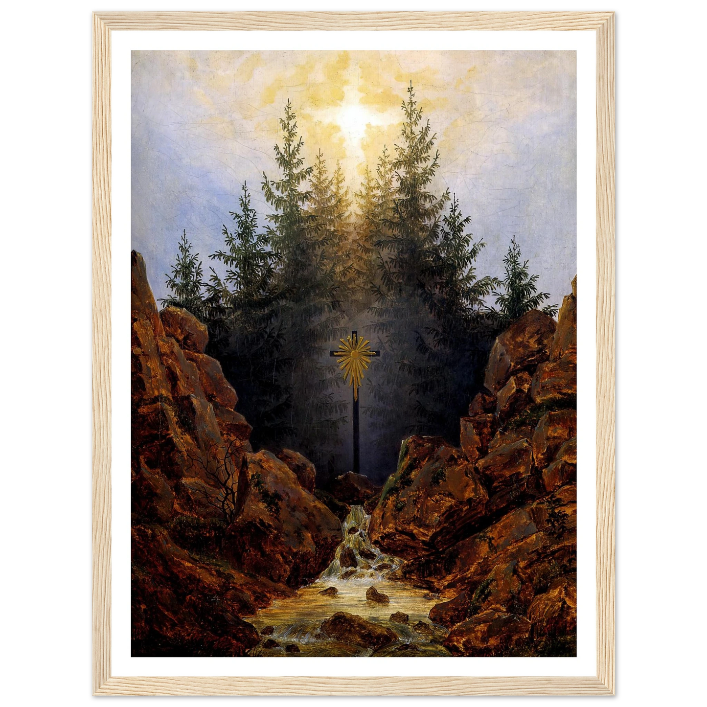 Croix dans la Forêt Huile sur toile (1821) Art Print | Caspar David Friedrich - Framed Poster - 30x40 cm / 12x16″ - Black frame