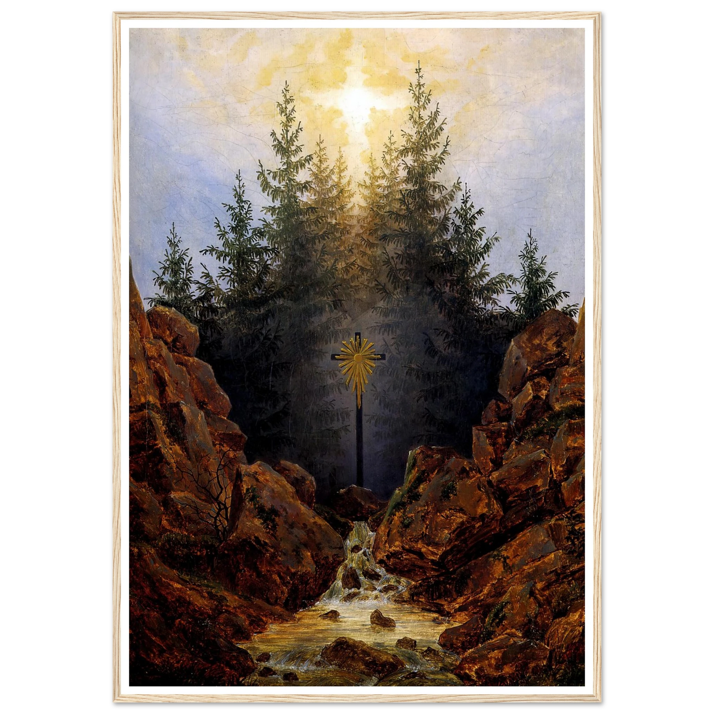 Croix dans la Forêt Huile sur toile (1821) Art Print | Caspar David Friedrich - Framed Poster - 30x40 cm / 12x16″ - Black frame