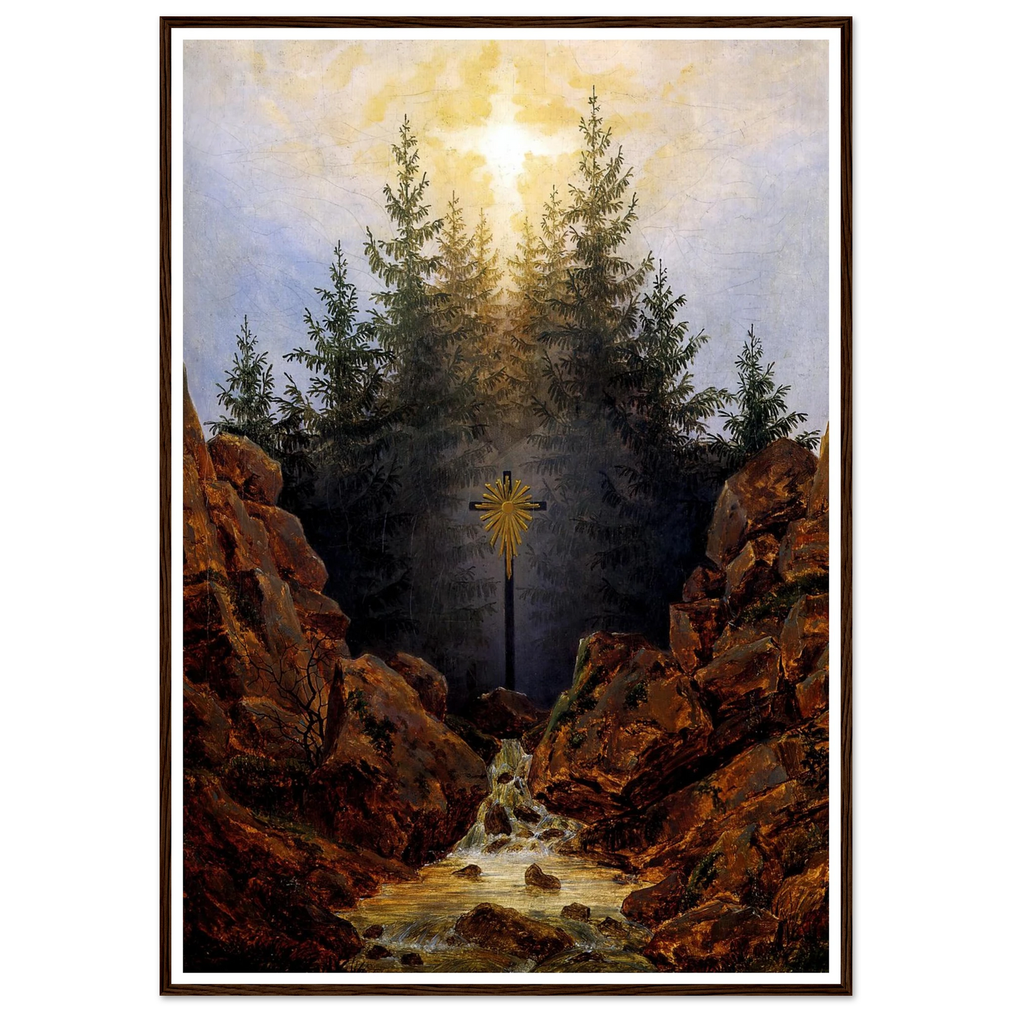 Croix dans la Forêt Huile sur toile (1821) Art Print | Caspar David Friedrich - Framed Poster - 30x40 cm / 12x16″ - Black frame
