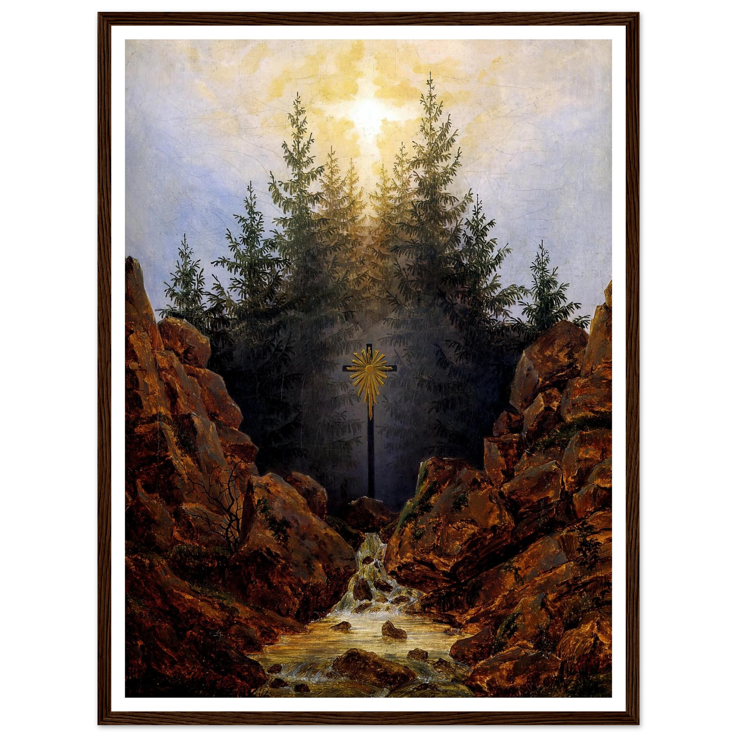 Croix dans la Forêt Huile sur toile (1821) Art Print | Caspar David Friedrich - Framed Poster - 30x40 cm / 12x16″ - Black frame