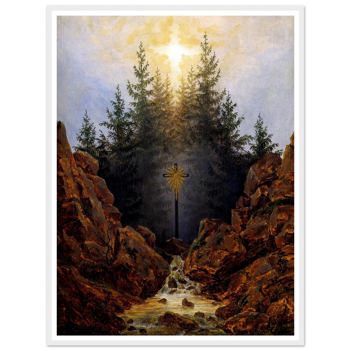 Croix dans la Forêt Huile sur toile (1821) Art Print | Caspar David Friedrich - Framed Poster - 30x40 cm / 12x16″ - Black frame