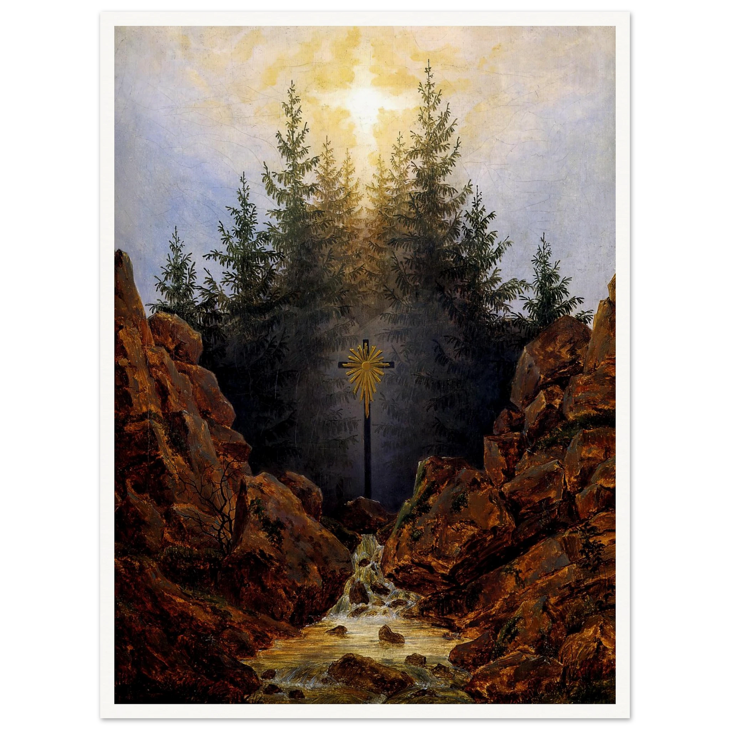Croix dans la Forêt Huile sur toile (1821) Art Print | Caspar David Friedrich - Framed Poster - 30x40 cm / 12x16″ - Black frame