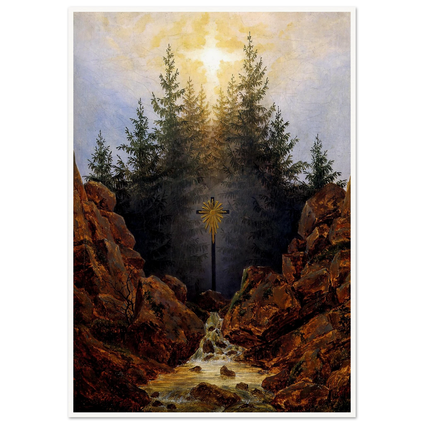 Croix dans la Forêt Huile sur toile (1821) Art Print | Caspar David Friedrich - Framed Poster - 30x40 cm / 12x16″ - Black frame