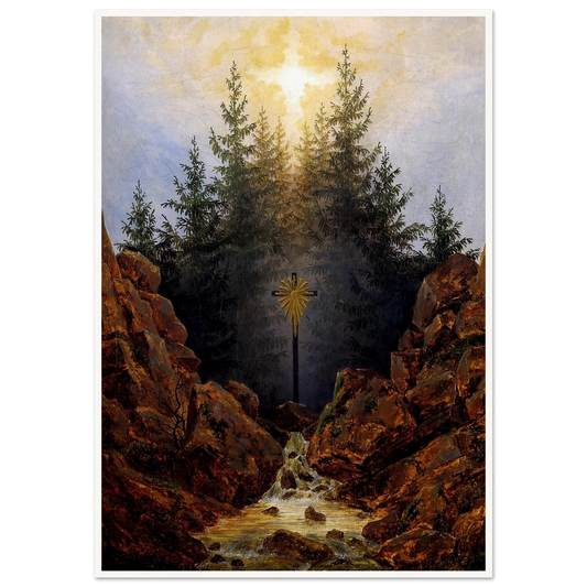 Croix dans la Forêt Huile sur toile (1821) Art Print | Caspar David Friedrich - Framed Poster - 30x40 cm / 12x16″ - Black frame