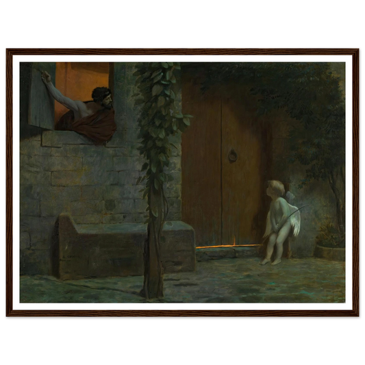 Cupid at the Door in a Rainstorm Art Print | Jean Leon Gerome - Framed Poster - 30x40 cm / 12x16″ - Black frame