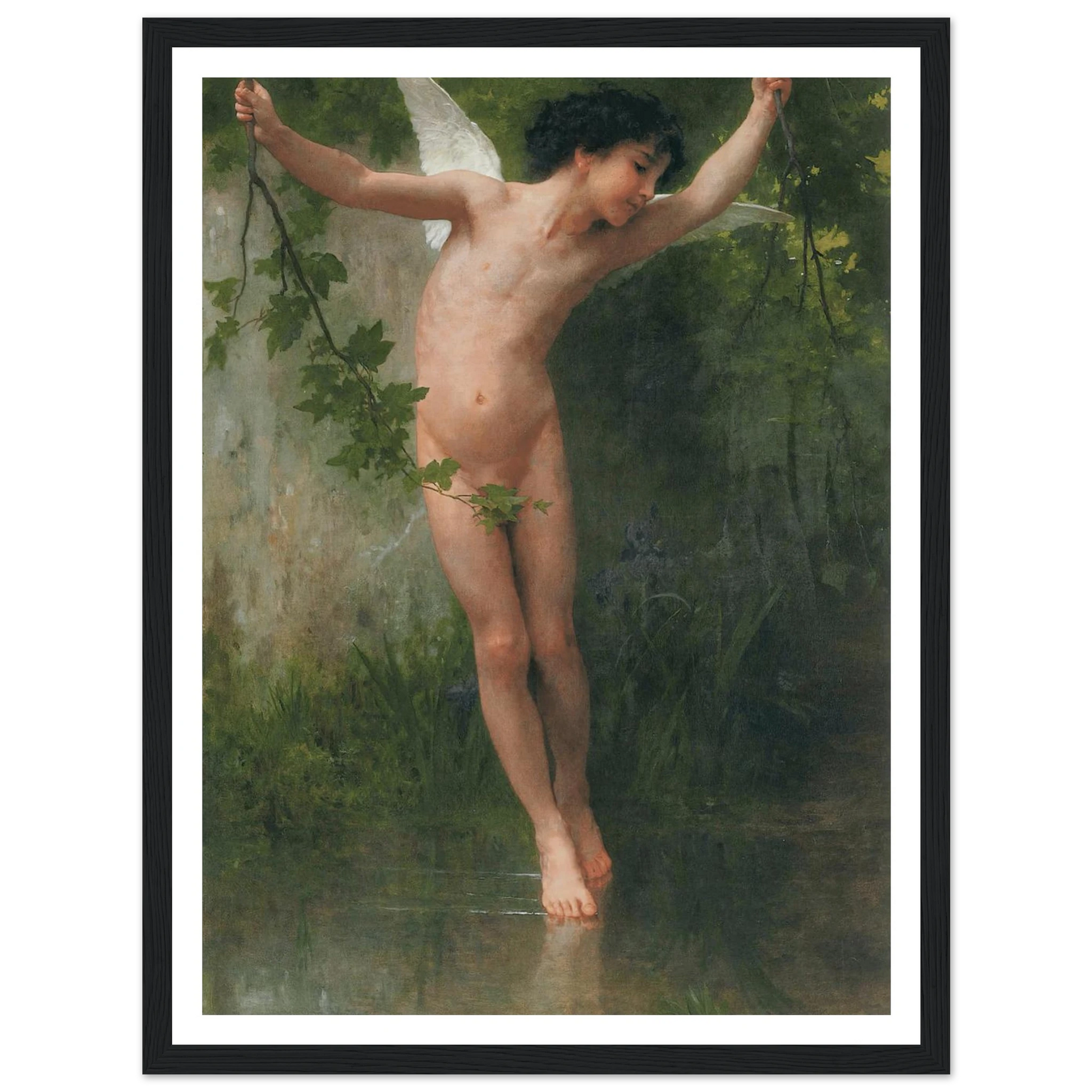 Cupid flying over water (1900) Art Print | William Bouguereau - Framed Poster - 30x40 cm / 12x16″ - Black frame