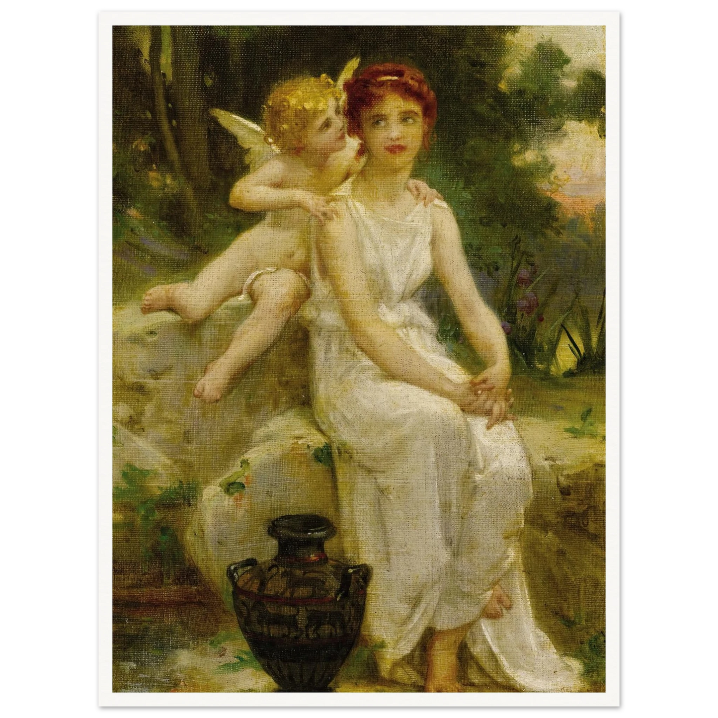 Cupid Whispering to a Young Maiden Art Print | Guillaume Seignac - Framed Poster - 30x40 cm / 12x16″ - Black frame