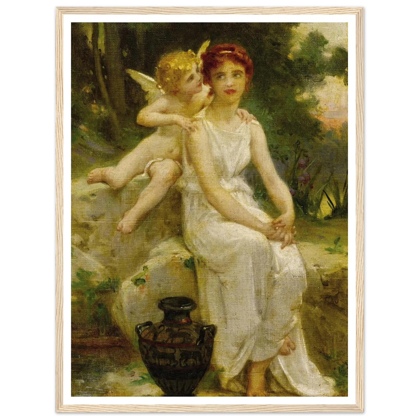 Cupid Whispering to a Young Maiden Art Print | Guillaume Seignac - Framed Poster - 30x40 cm / 12x16″ - Black frame
