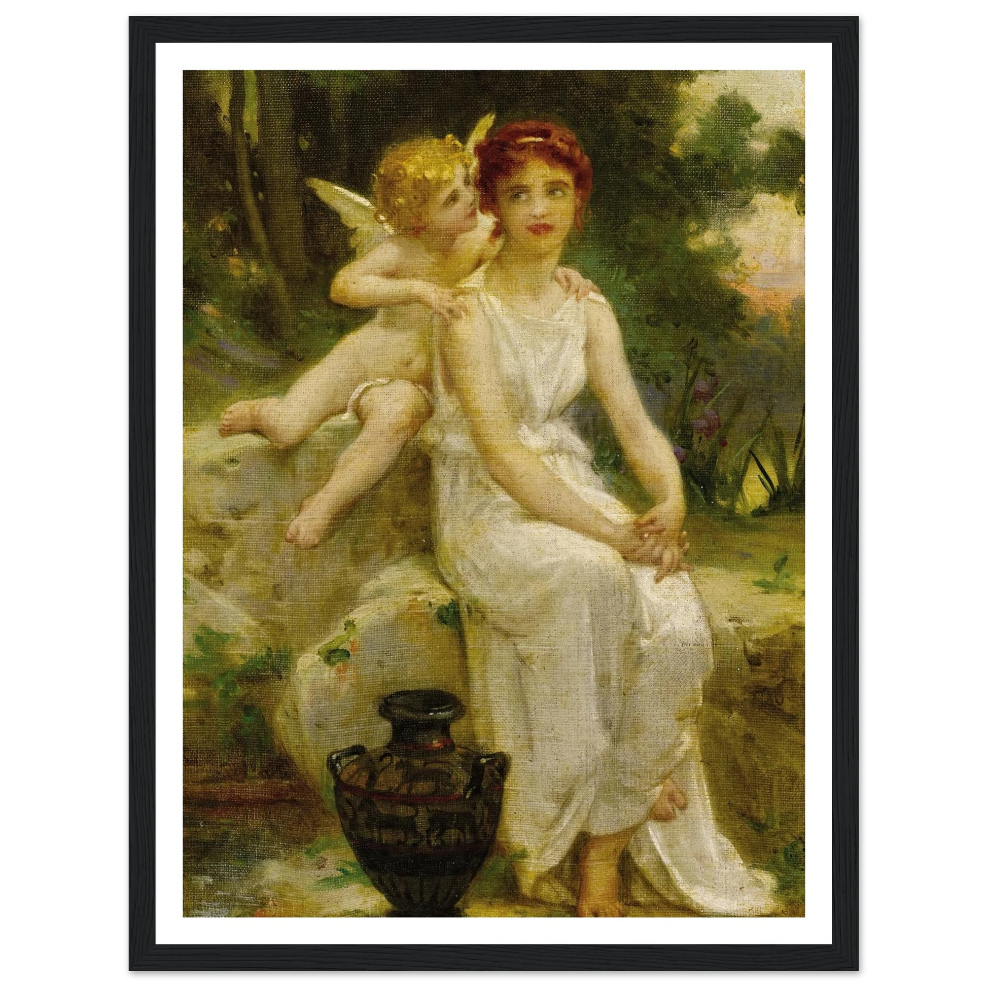 Cupid Whispering to a Young Maiden Art Print | Guillaume Seignac - Framed Poster - 30x40 cm / 12x16″ - Black frame